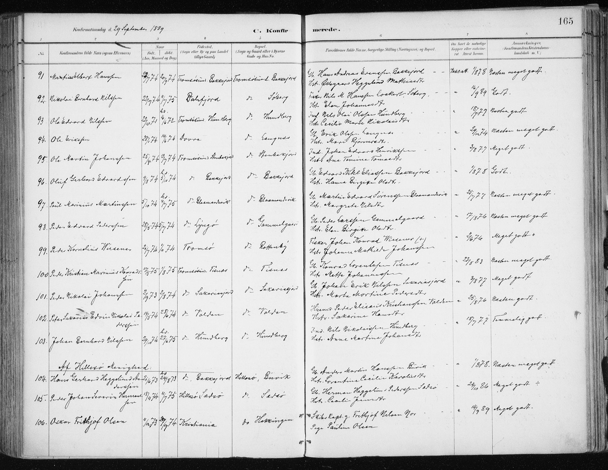 Tromsøysund sokneprestkontor, SATØ/S-1304/G/Ga/L0005kirke: Parish register (official) no. 5, 1888-1896, p. 165