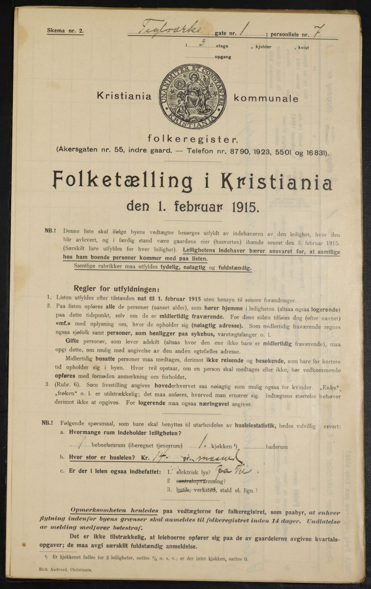 OBA, Municipal Census 1915 for Kristiania, 1915, p. 107604