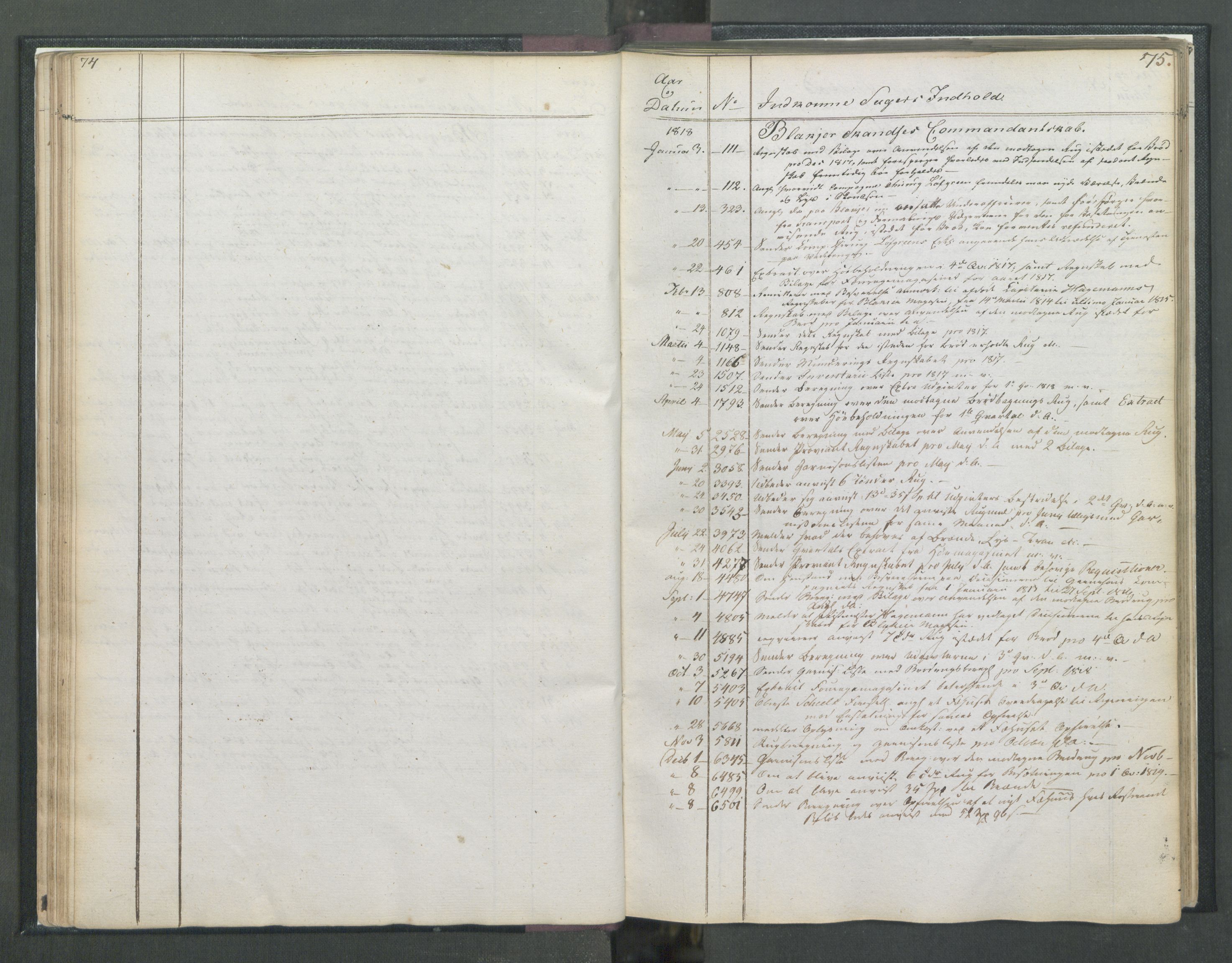 Armédepartementet, AV/RA-RAFA-3493/C/Ca/L0017: 6. Departements Register Indg., 1818, p. 74-75