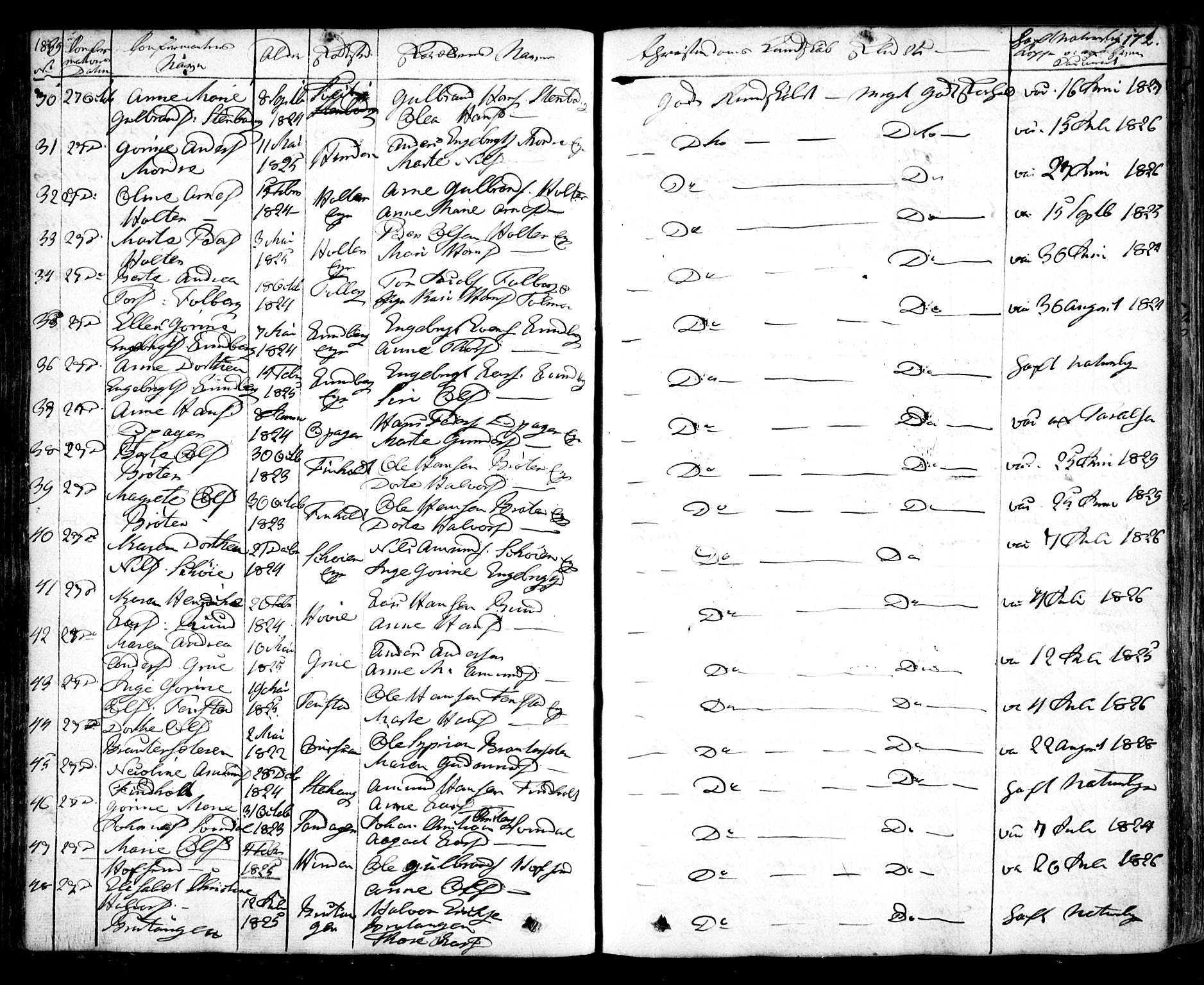 Nes prestekontor Kirkebøker, AV/SAO-A-10410/F/Fa/L0006: Parish register (official) no. I 6, 1833-1845, p. 172