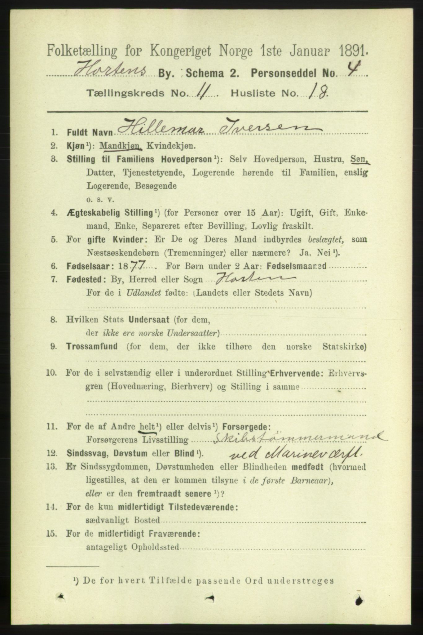 RA, 1891 census for 0703 Horten, 1891, p. 6744
