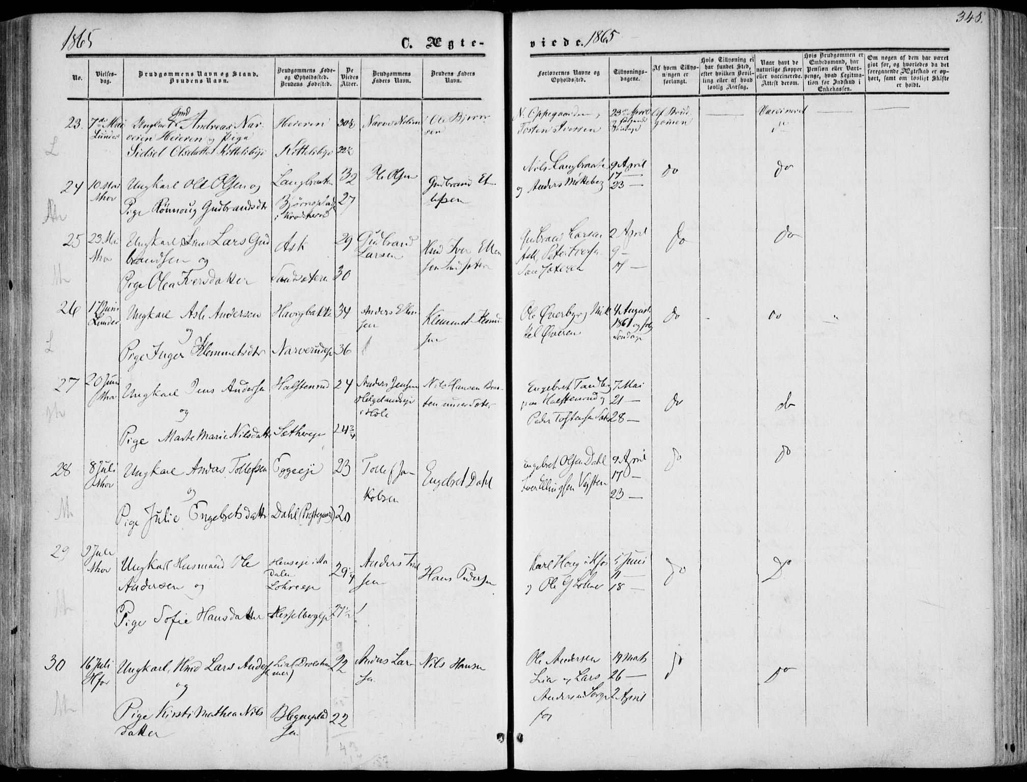 Norderhov kirkebøker, AV/SAKO-A-237/F/Fa/L0012: Parish register (official) no. 12, 1856-1865, p. 345