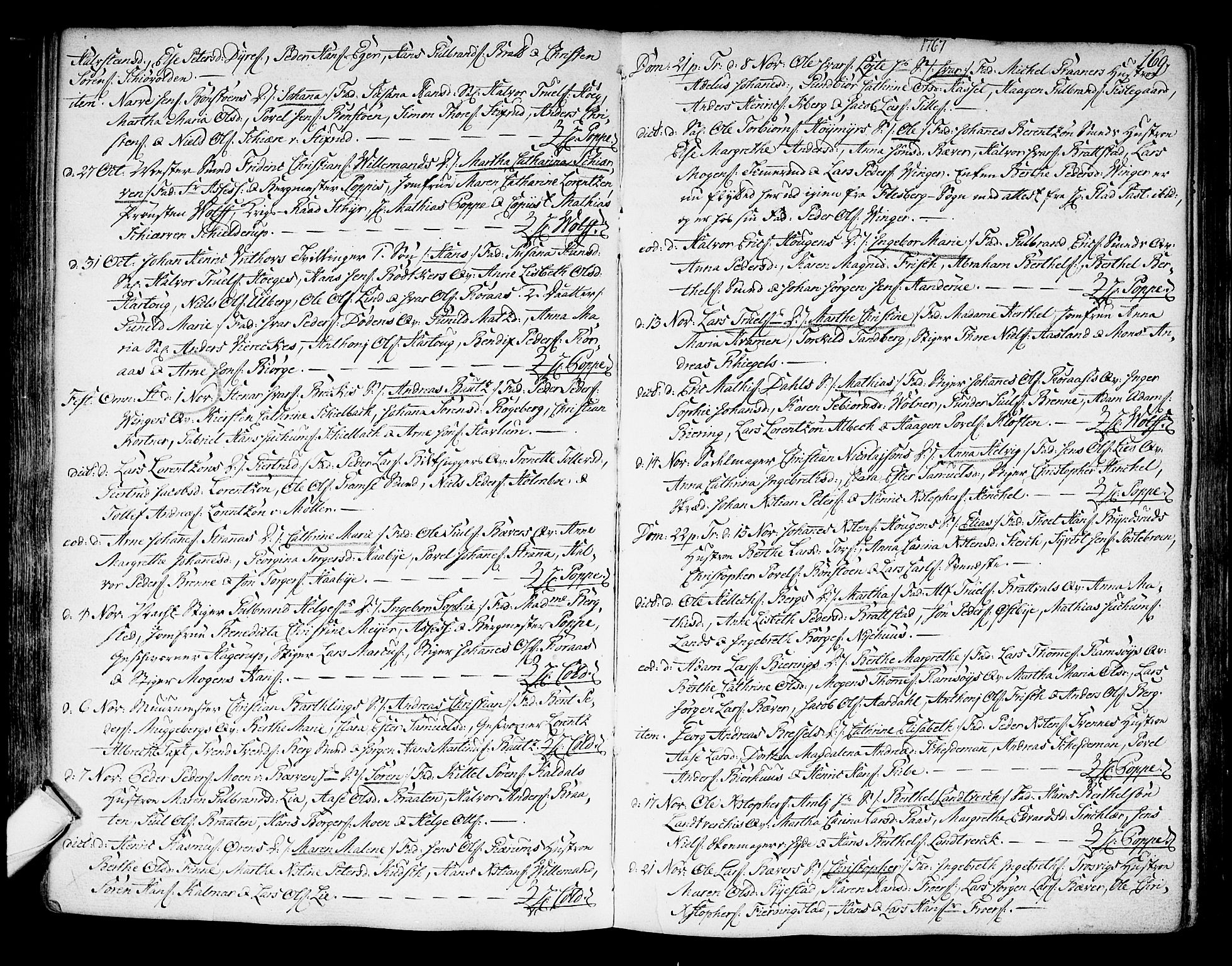 Kongsberg kirkebøker, SAKO/A-22/F/Fa/L0004: Parish register (official) no. I 4, 1756-1768, p. 169