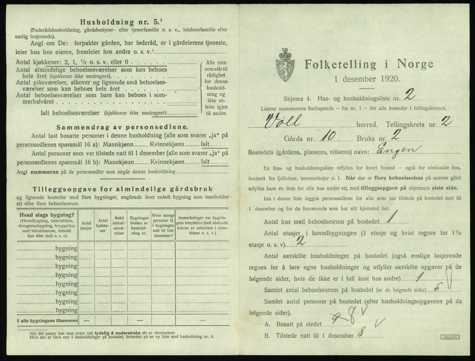 SAT, 1920 census for Voll, 1920, p. 103