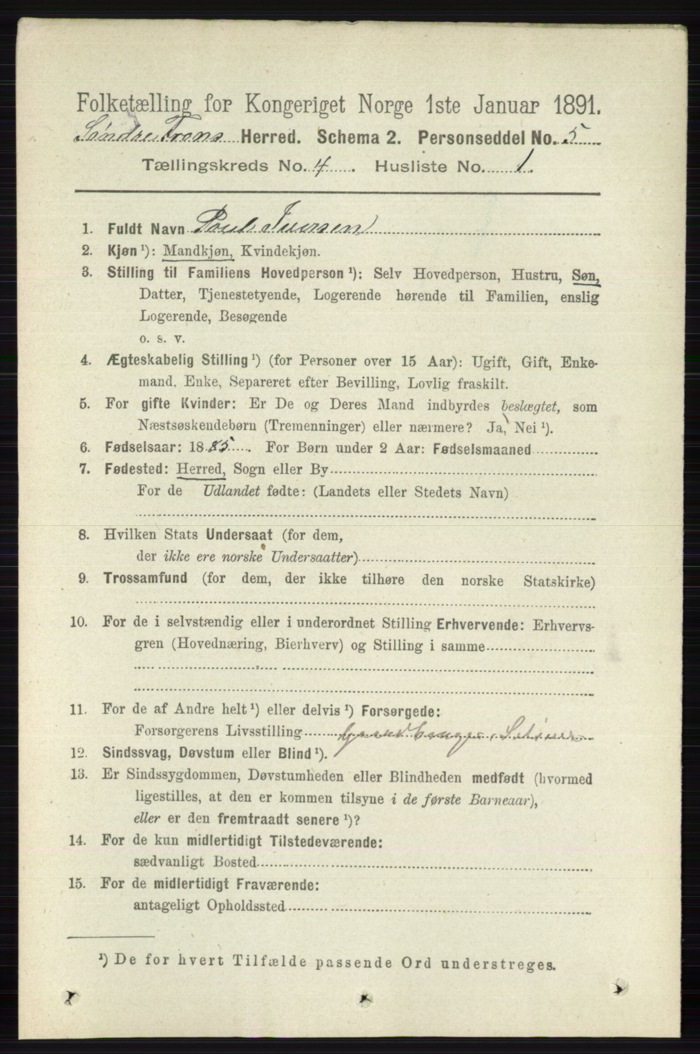 RA, 1891 census for 0519 Sør-Fron, 1891, p. 1419