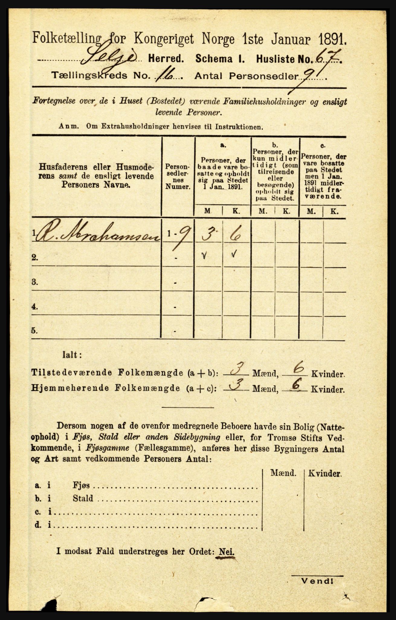 RA, 1891 census for 1441 Selje, 1891, p. 5053