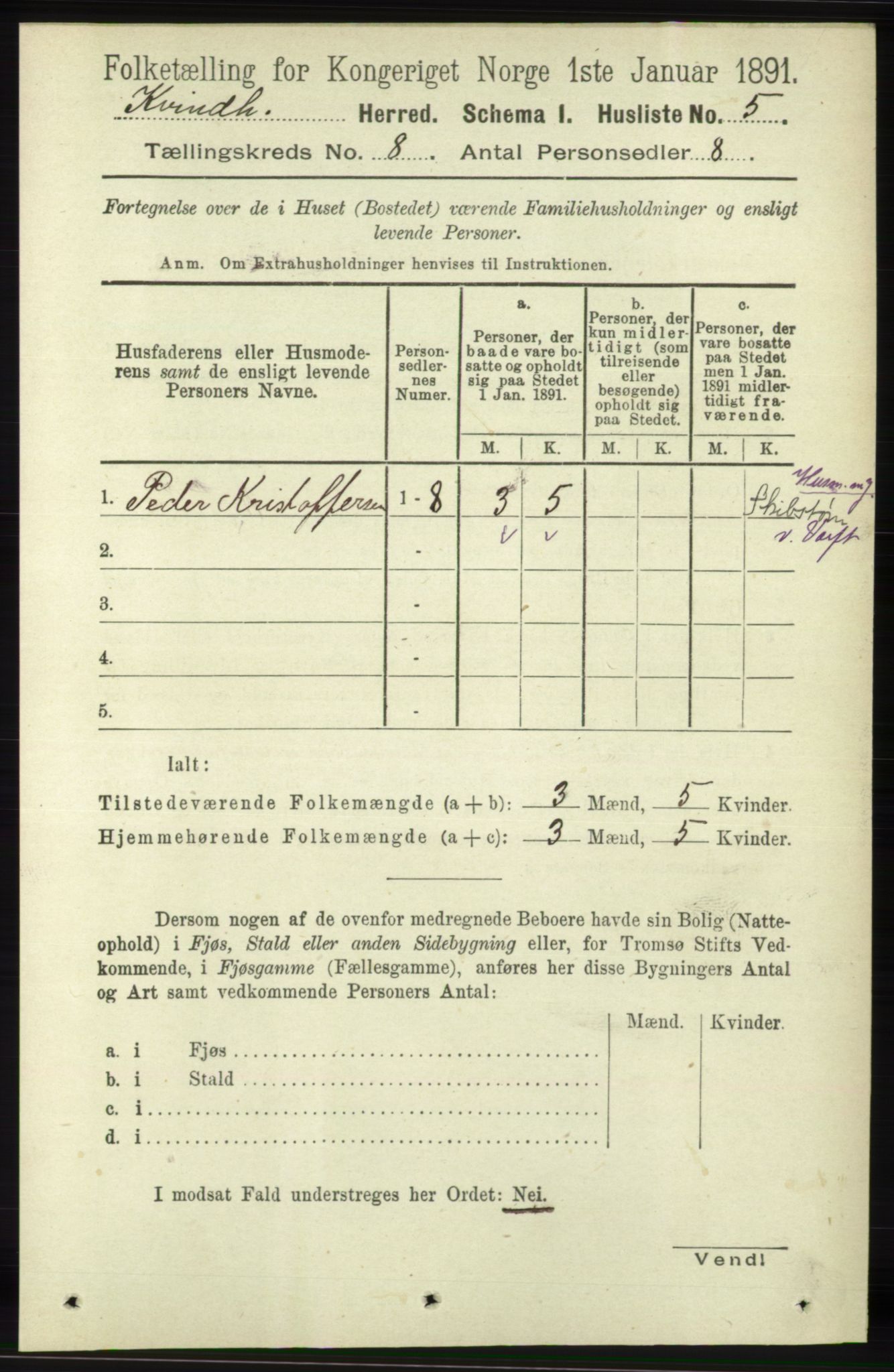 RA, 1891 census for 1224 Kvinnherad, 1891, p. 2926