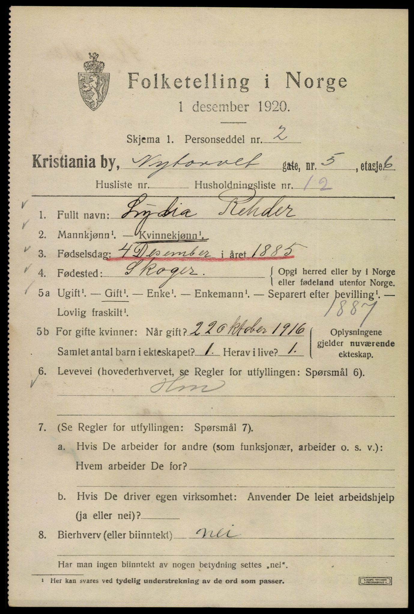 SAO, 1920 census for Kristiania, 1920, p. 428057