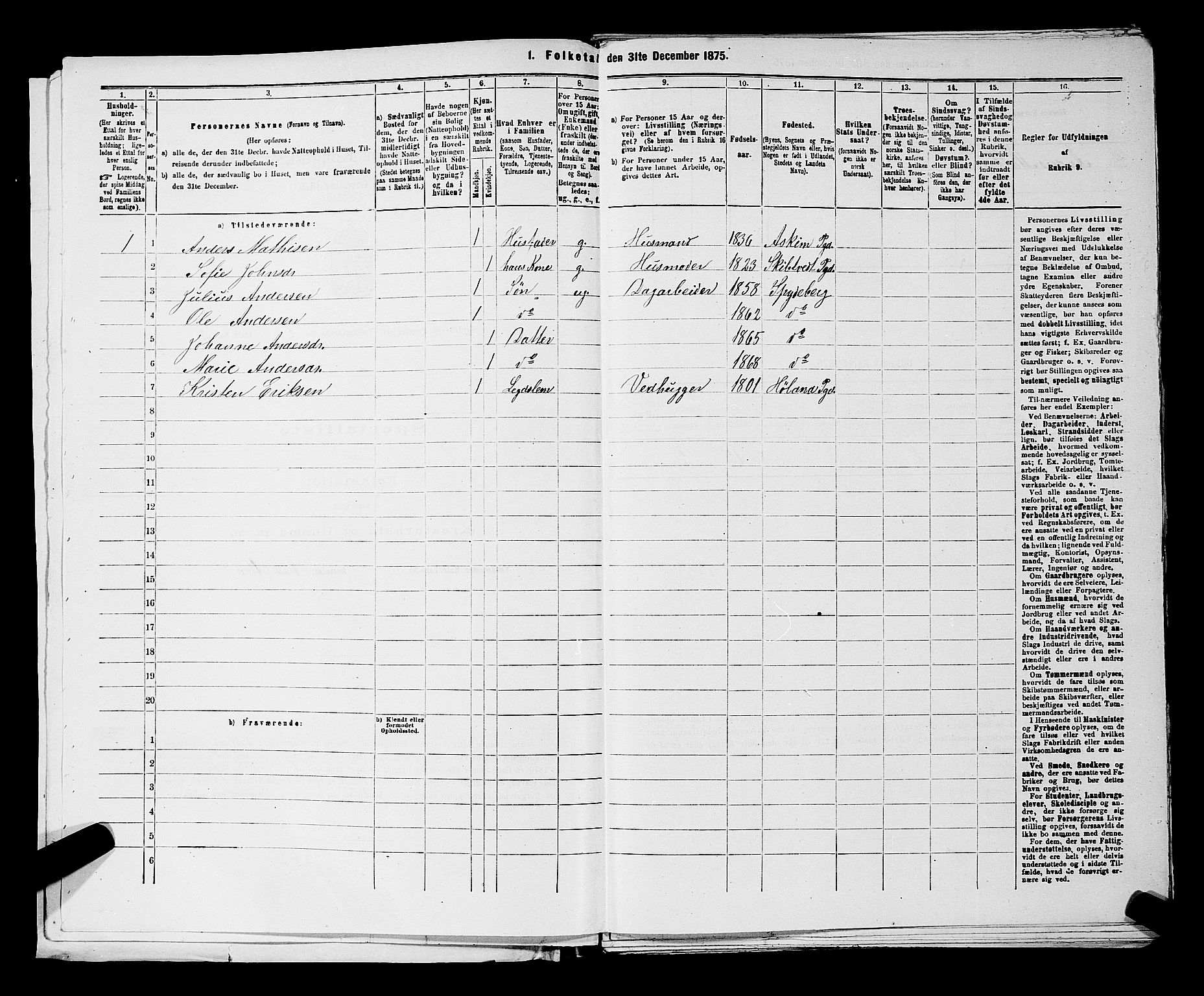 RA, 1875 census for 0123P Spydeberg, 1875, p. 258