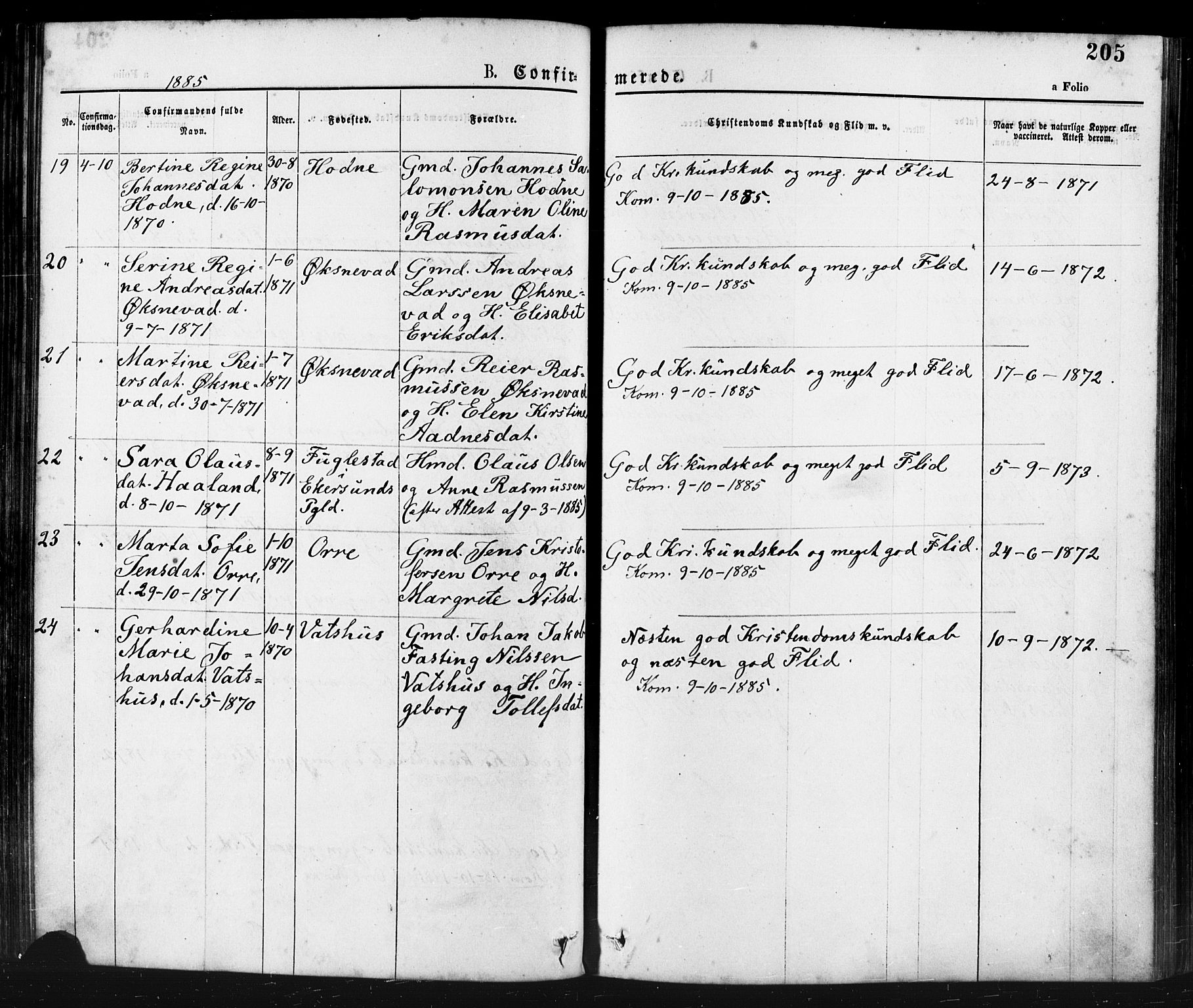 Klepp sokneprestkontor, AV/SAST-A-101803/001/3/30BA/L0006: Parish register (official) no. A 6, 1871-1885, p. 205