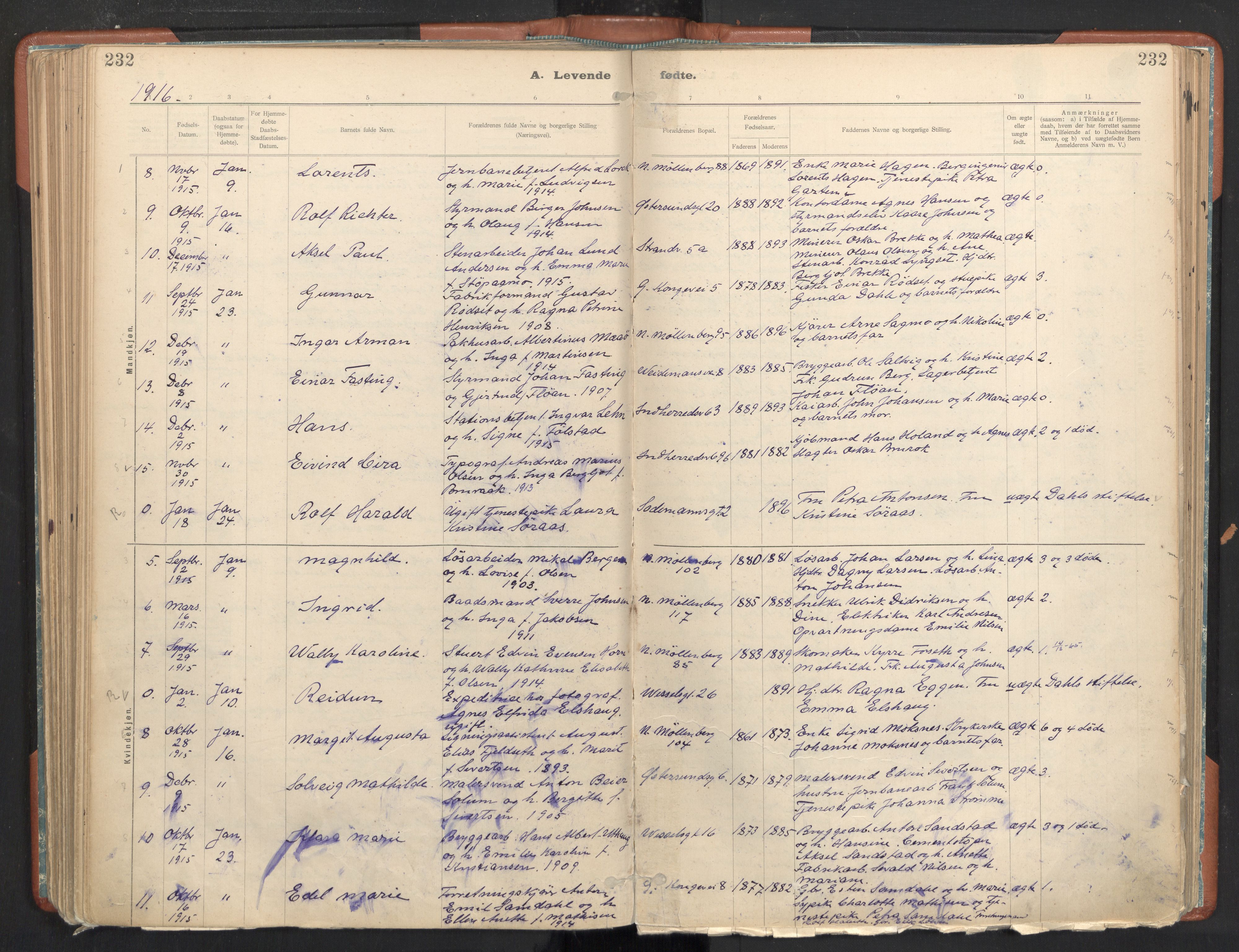 Ministerialprotokoller, klokkerbøker og fødselsregistre - Sør-Trøndelag, SAT/A-1456/605/L0243: Parish register (official) no. 605A05, 1908-1923, p. 232