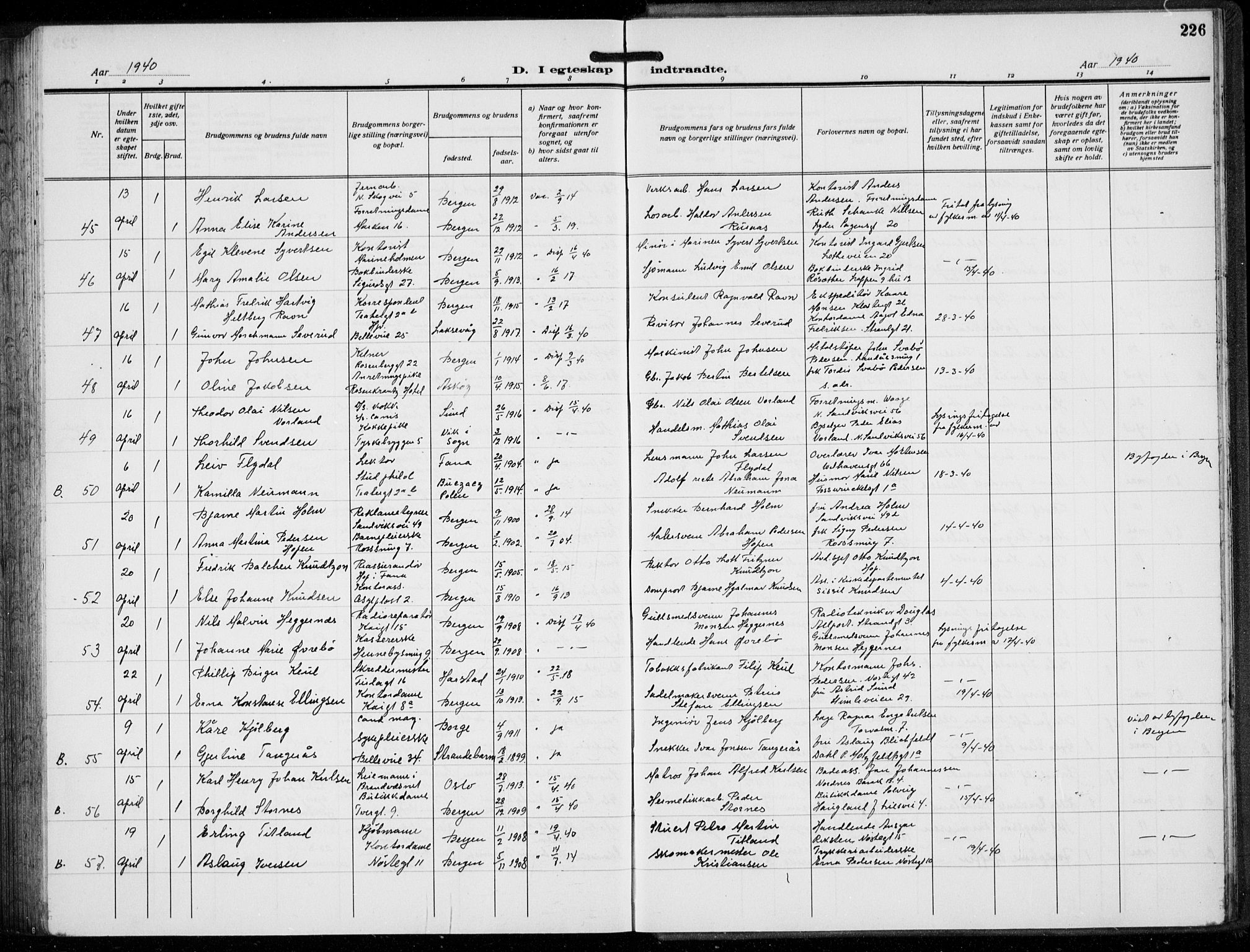 Domkirken sokneprestembete, AV/SAB-A-74801/H/Hab/L0034: Parish register (copy) no. D 6, 1924-1941, p. 226