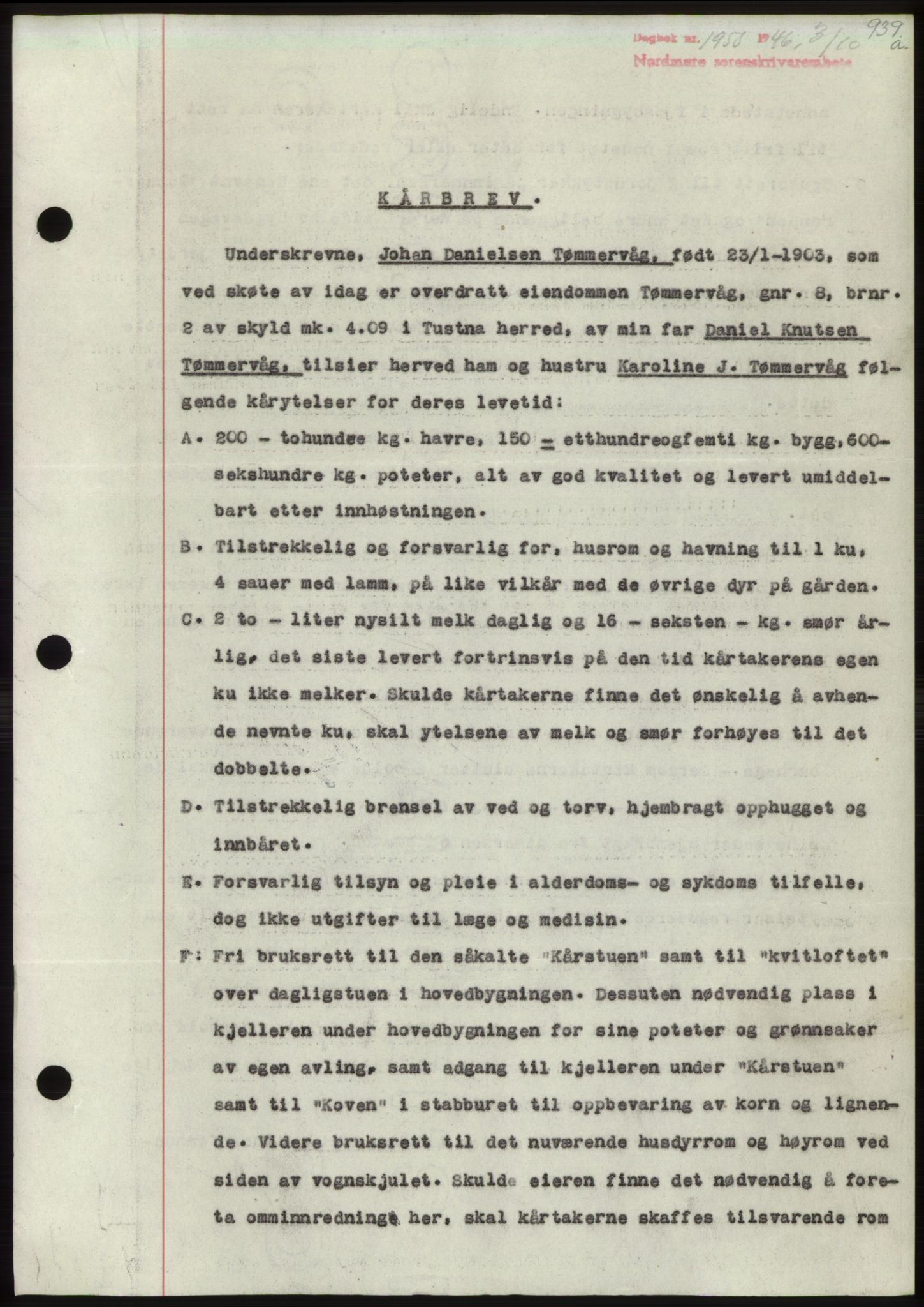 Nordmøre sorenskriveri, AV/SAT-A-4132/1/2/2Ca: Mortgage book no. B94, 1946-1946, Diary no: : 1955/1946