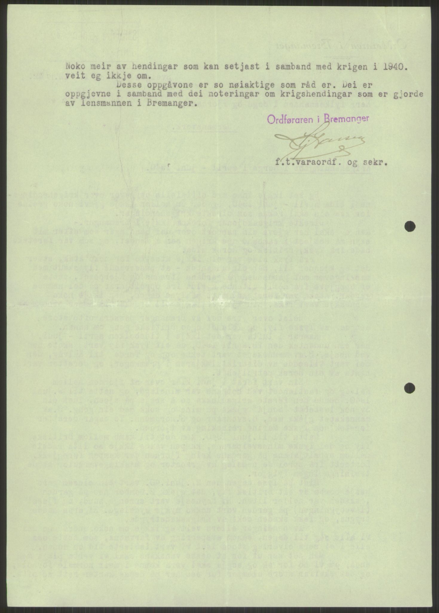 Forsvaret, Forsvarets krigshistoriske avdeling, AV/RA-RAFA-2017/Y/Ya/L0015: II-C-11-31 - Fylkesmenn.  Rapporter om krigsbegivenhetene 1940., 1940, p. 516