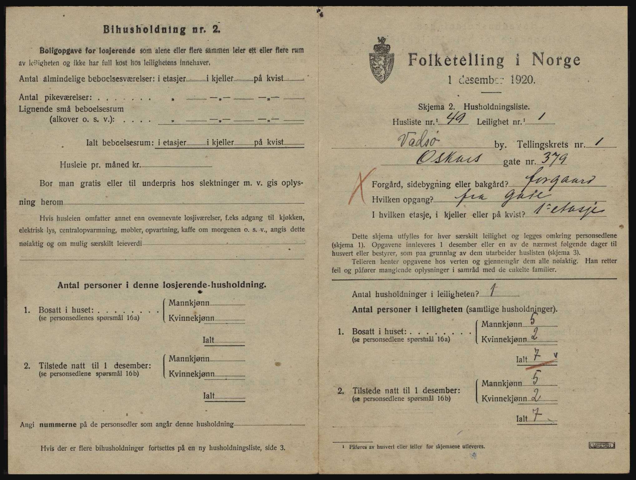 SATØ, 1920 census for Vadsø, 1920, p. 704