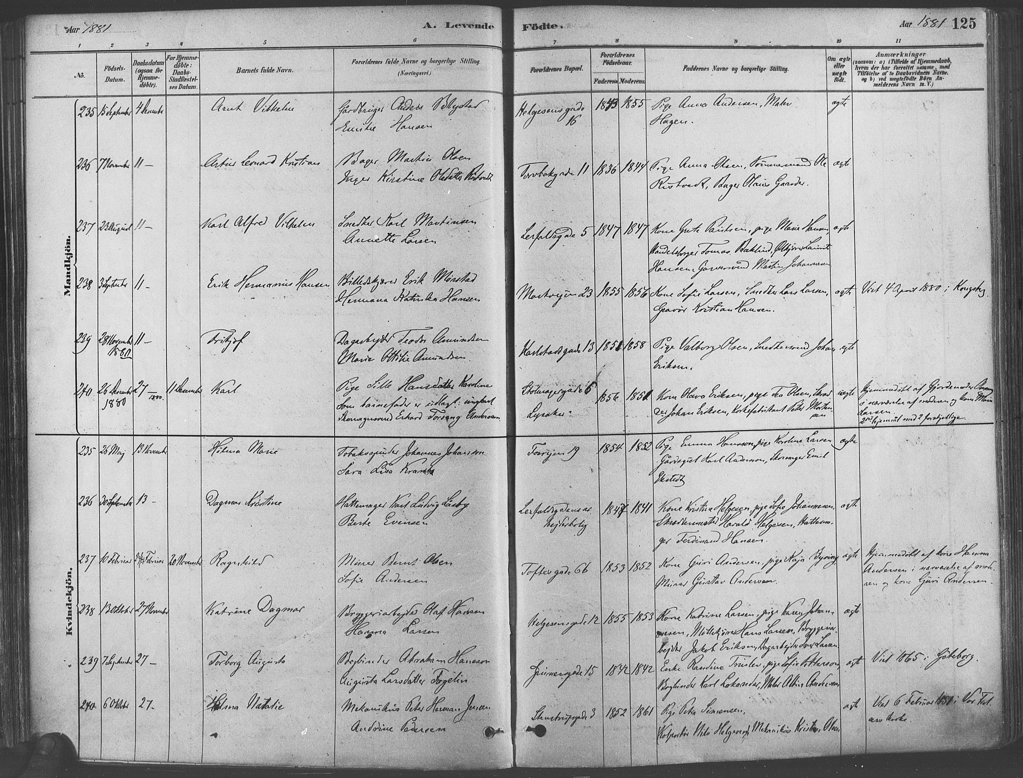 Paulus prestekontor Kirkebøker, AV/SAO-A-10871/F/Fa/L0003: Parish register (official) no. 3, 1879-1887, p. 125