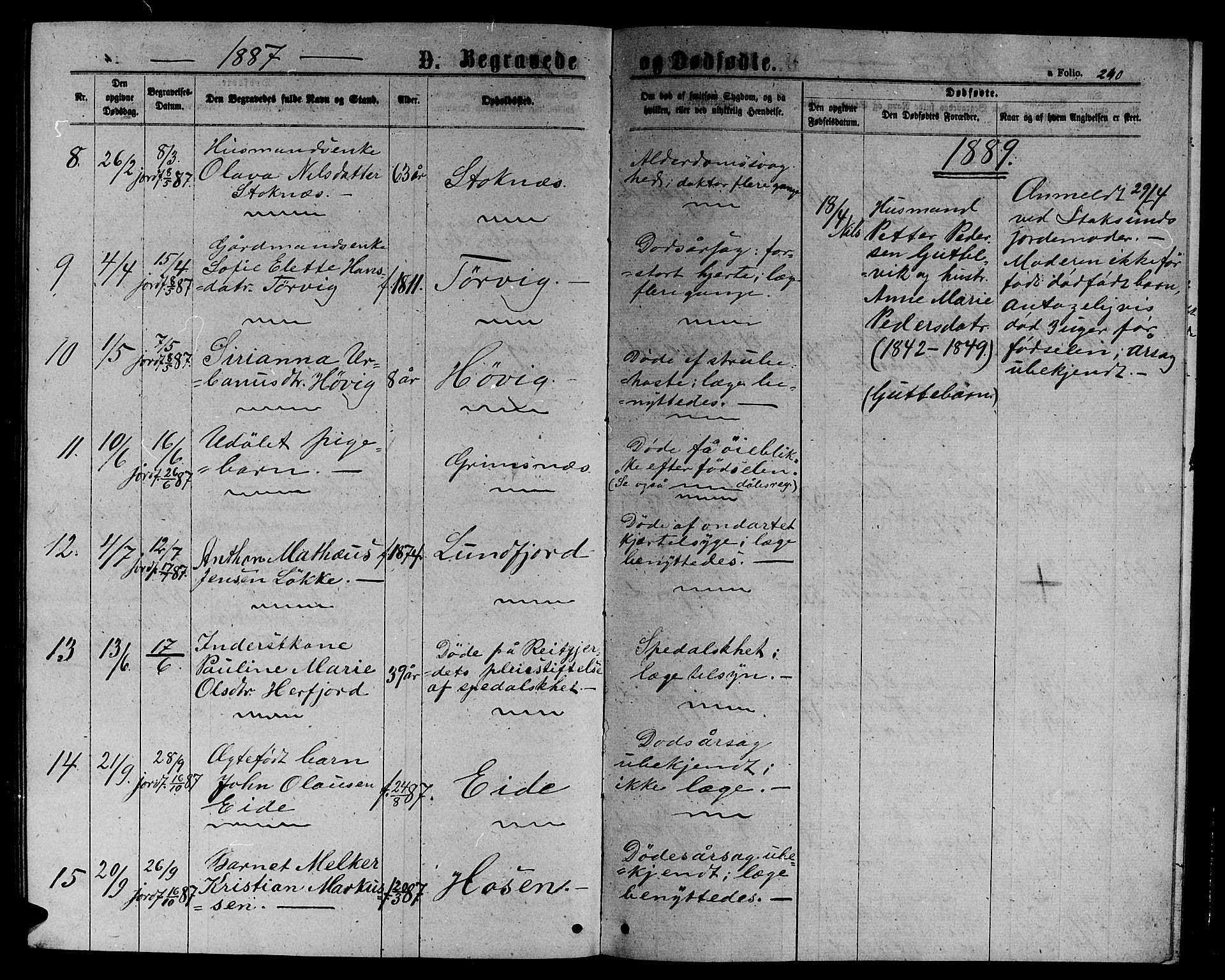 Ministerialprotokoller, klokkerbøker og fødselsregistre - Sør-Trøndelag, SAT/A-1456/656/L0695: Parish register (copy) no. 656C01, 1867-1889, p. 240