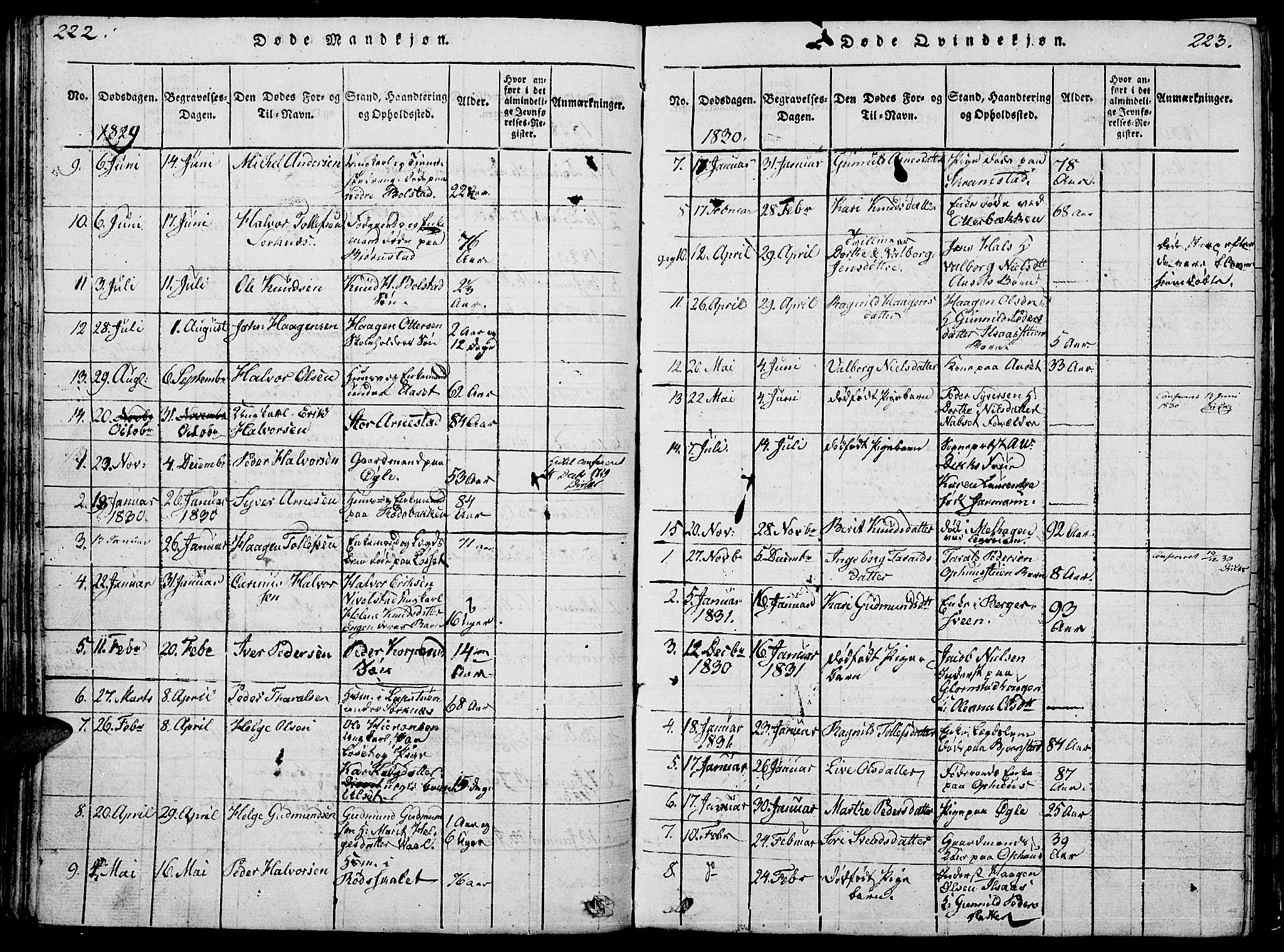 Åmot prestekontor, Hedmark, AV/SAH-PREST-056/H/Ha/Hab/L0001: Parish register (copy) no. 1, 1815-1847, p. 222-223