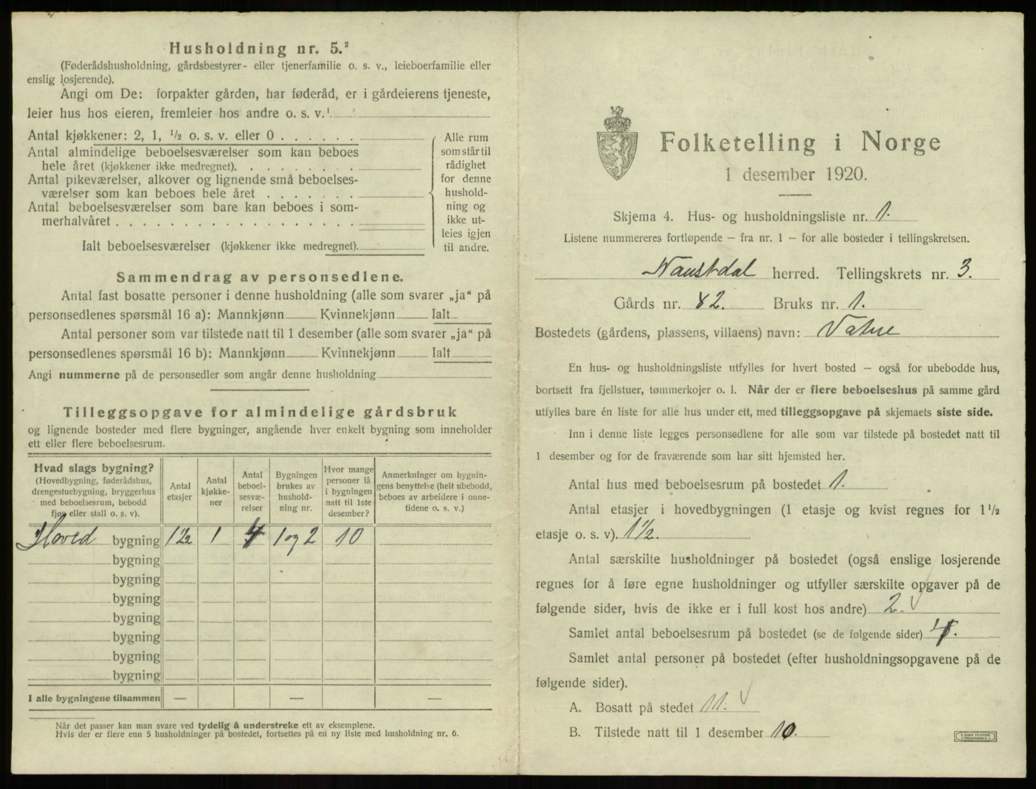 SAB, 1920 census for Naustdal, 1920, p. 149