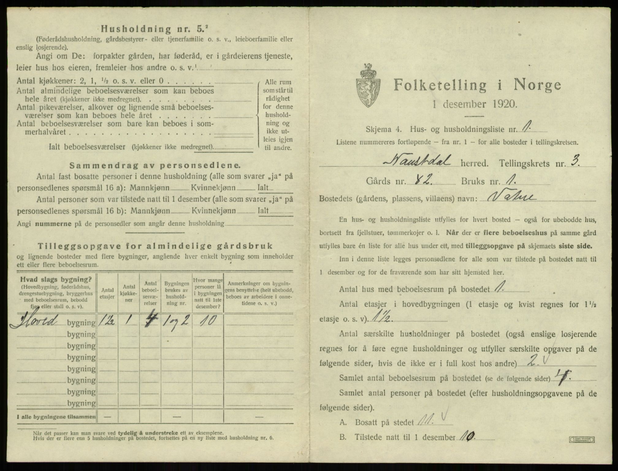 SAB, 1920 census for Naustdal, 1920, p. 149