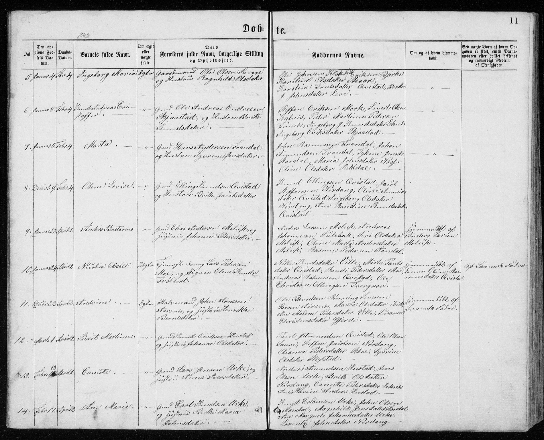 Ministerialprotokoller, klokkerbøker og fødselsregistre - Møre og Romsdal, AV/SAT-A-1454/515/L0214: Parish register (copy) no. 515C01, 1865-1883, p. 11