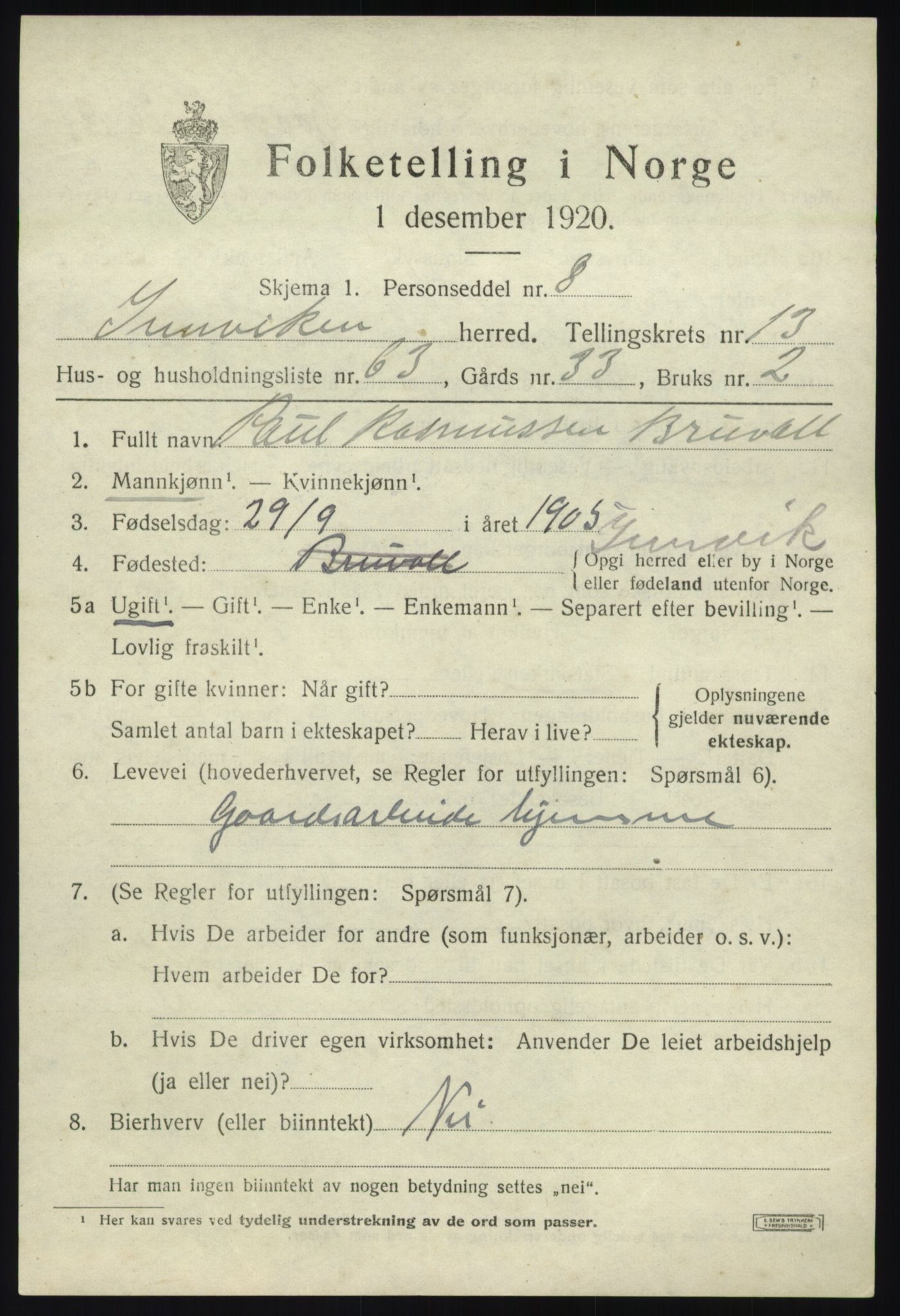 SAB, 1920 census for Innvik, 1920, p. 5785