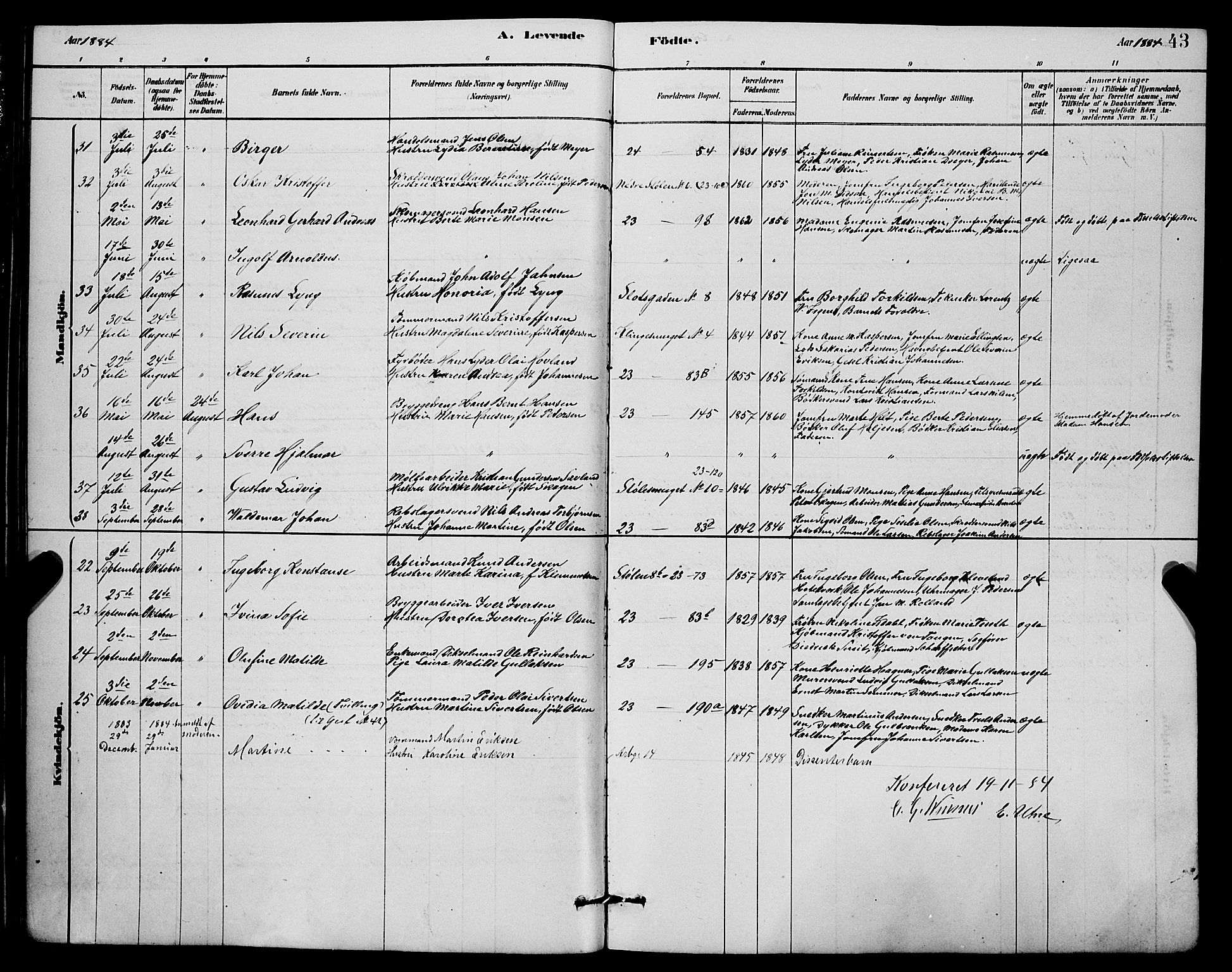 Mariakirken Sokneprestembete, AV/SAB-A-76901/H/Hab/L0004: Parish register (copy) no. A 4, 1878-1892, p. 43