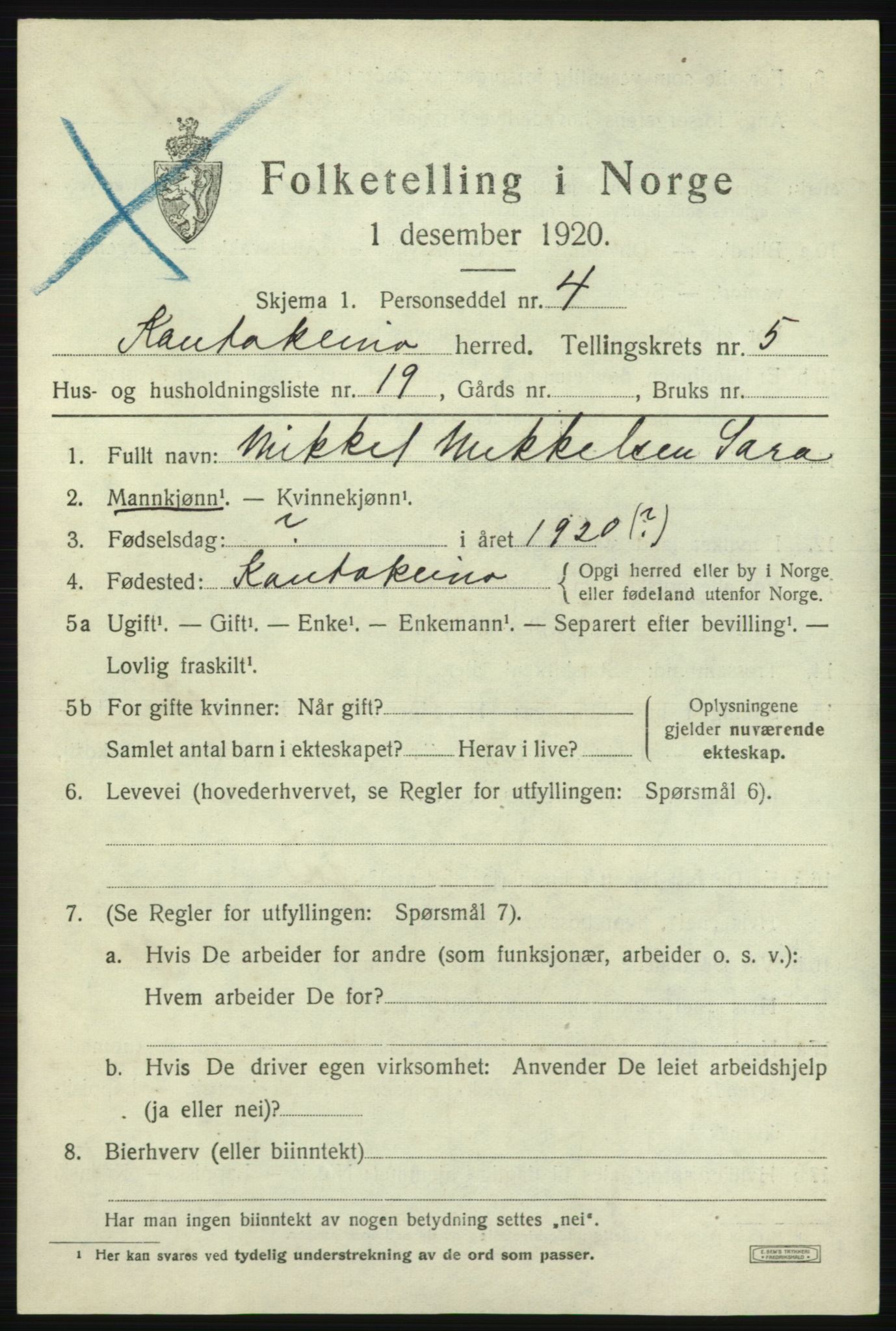 SATØ, 1920 census for Kautokeino, 1920, p. 2171