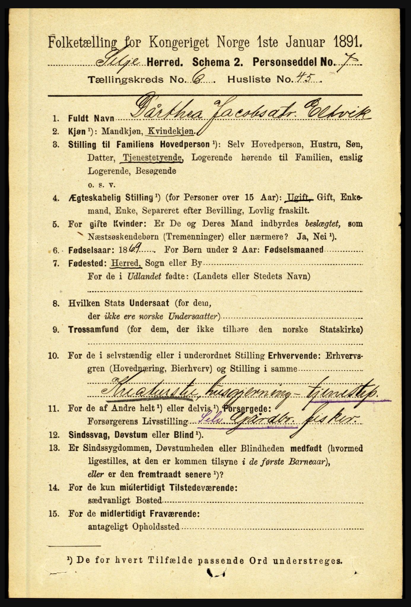 RA, 1891 census for 1441 Selje, 1891, p. 1940