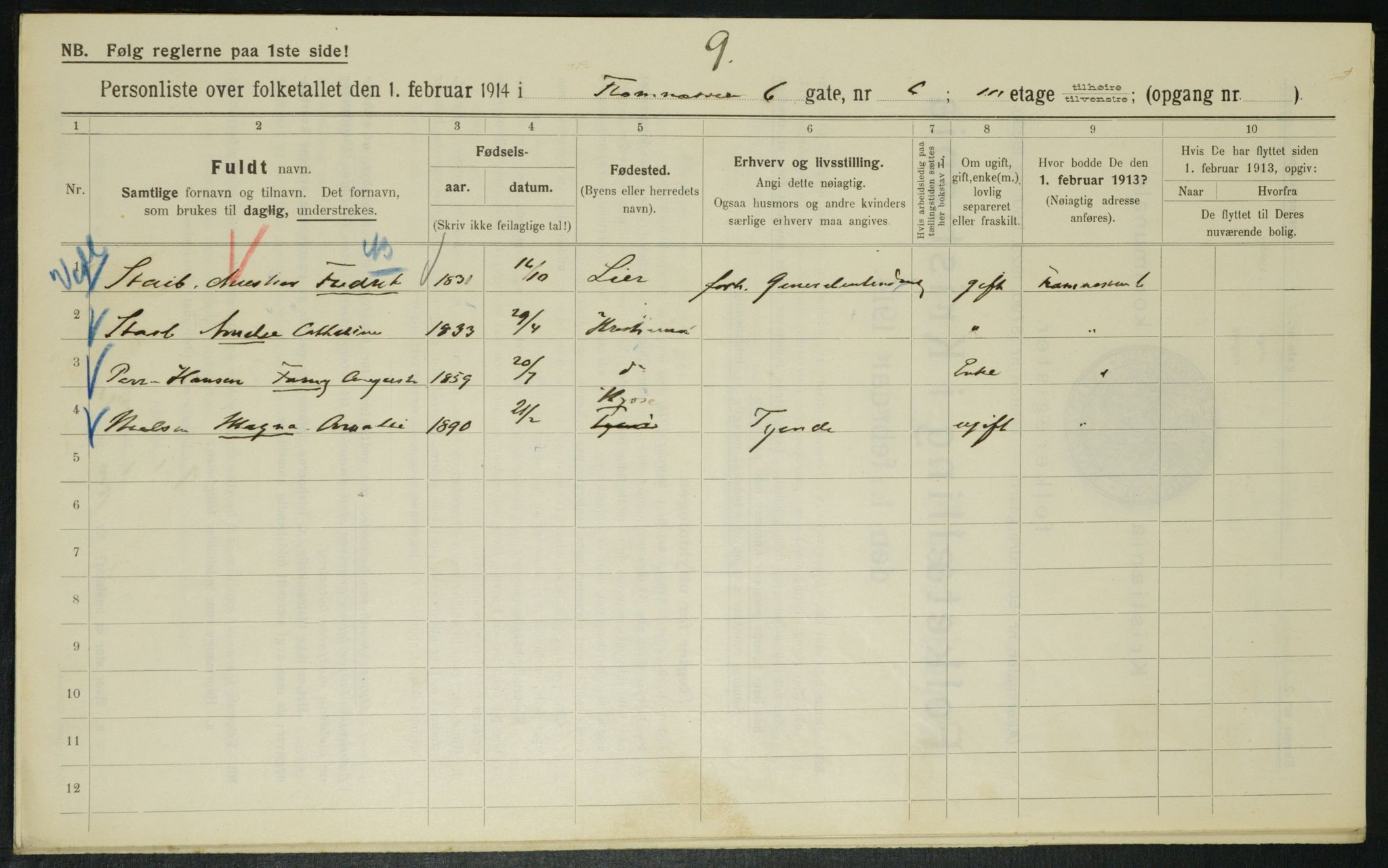 OBA, Municipal Census 1914 for Kristiania, 1914, p. 25557