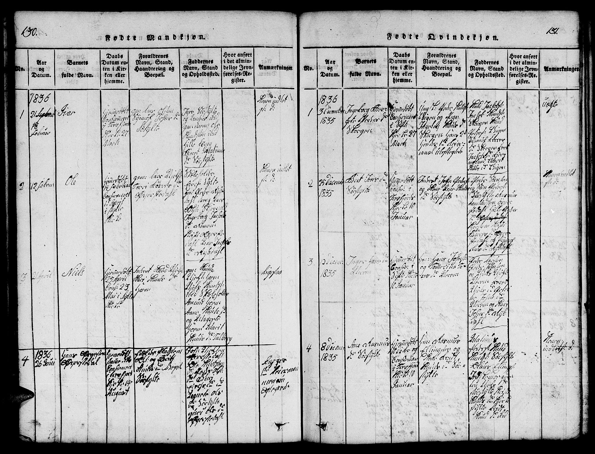 Ministerialprotokoller, klokkerbøker og fødselsregistre - Møre og Romsdal, SAT/A-1454/541/L0546: Parish register (copy) no. 541C01, 1818-1856, p. 130-131