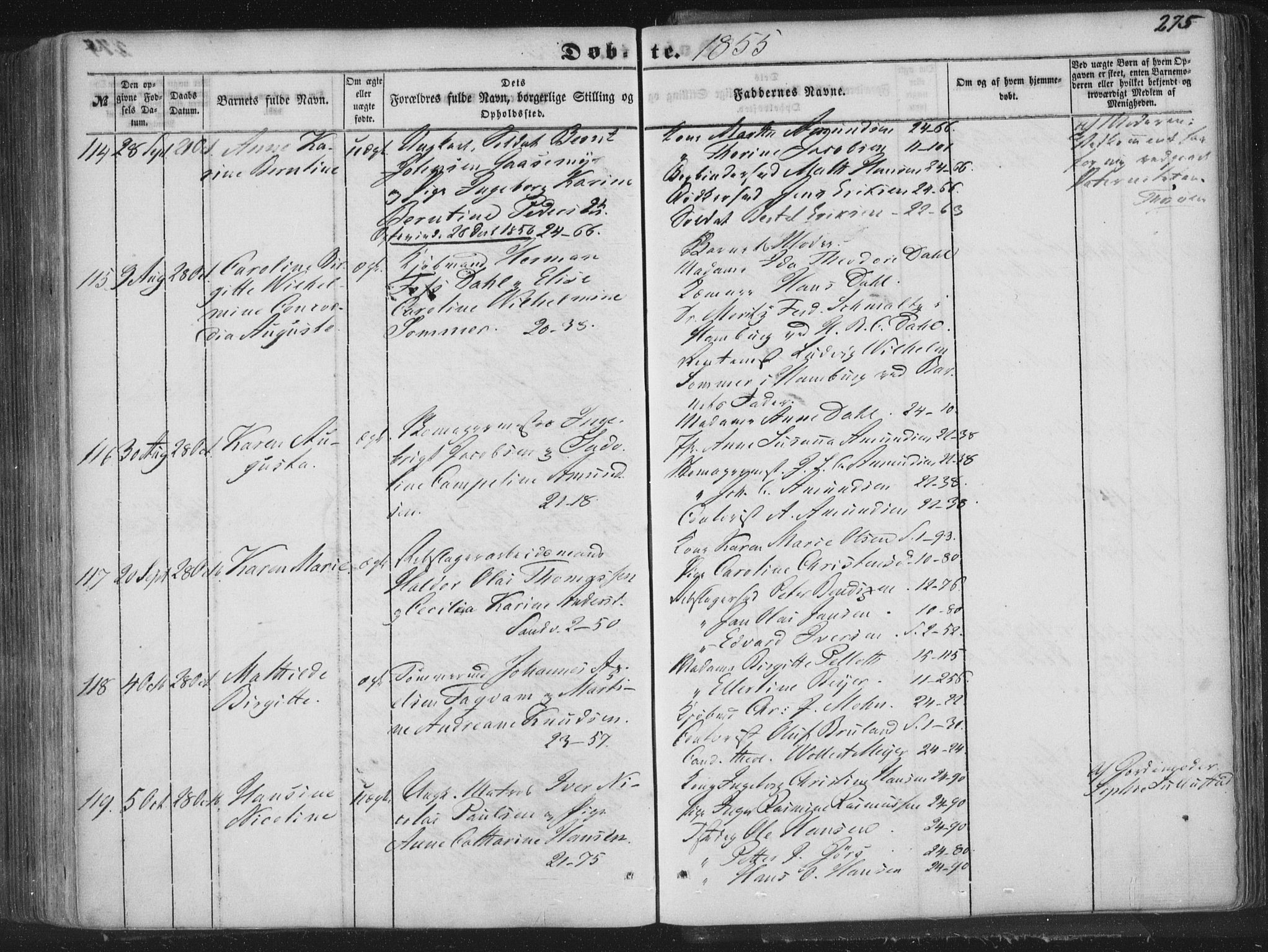 Korskirken sokneprestembete, AV/SAB-A-76101/H/Haa/L0017: Parish register (official) no. B 3, 1851-1857, p. 275