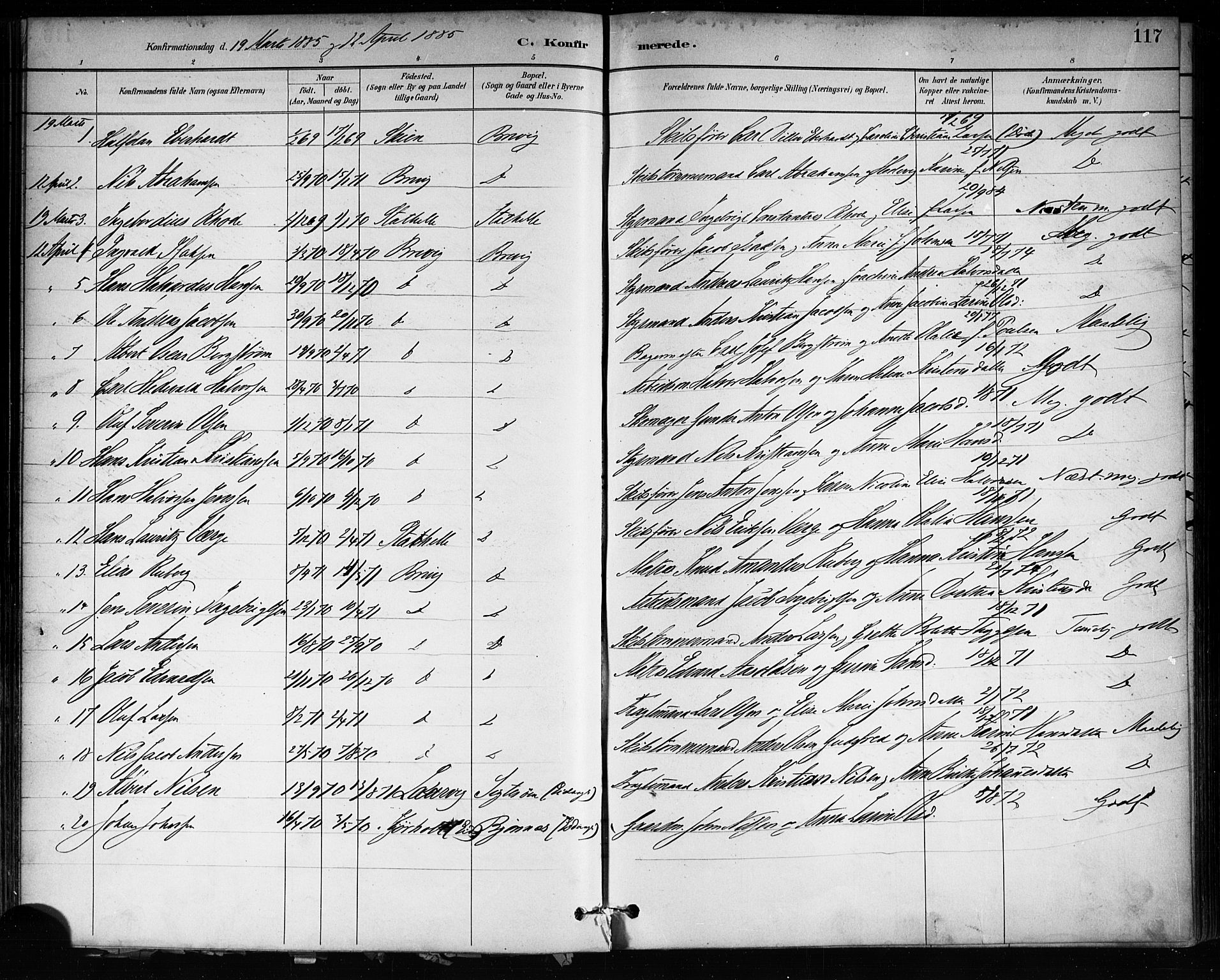 Brevik kirkebøker, AV/SAKO-A-255/F/Fa/L0007: Parish register (official) no. 7, 1882-1900, p. 117