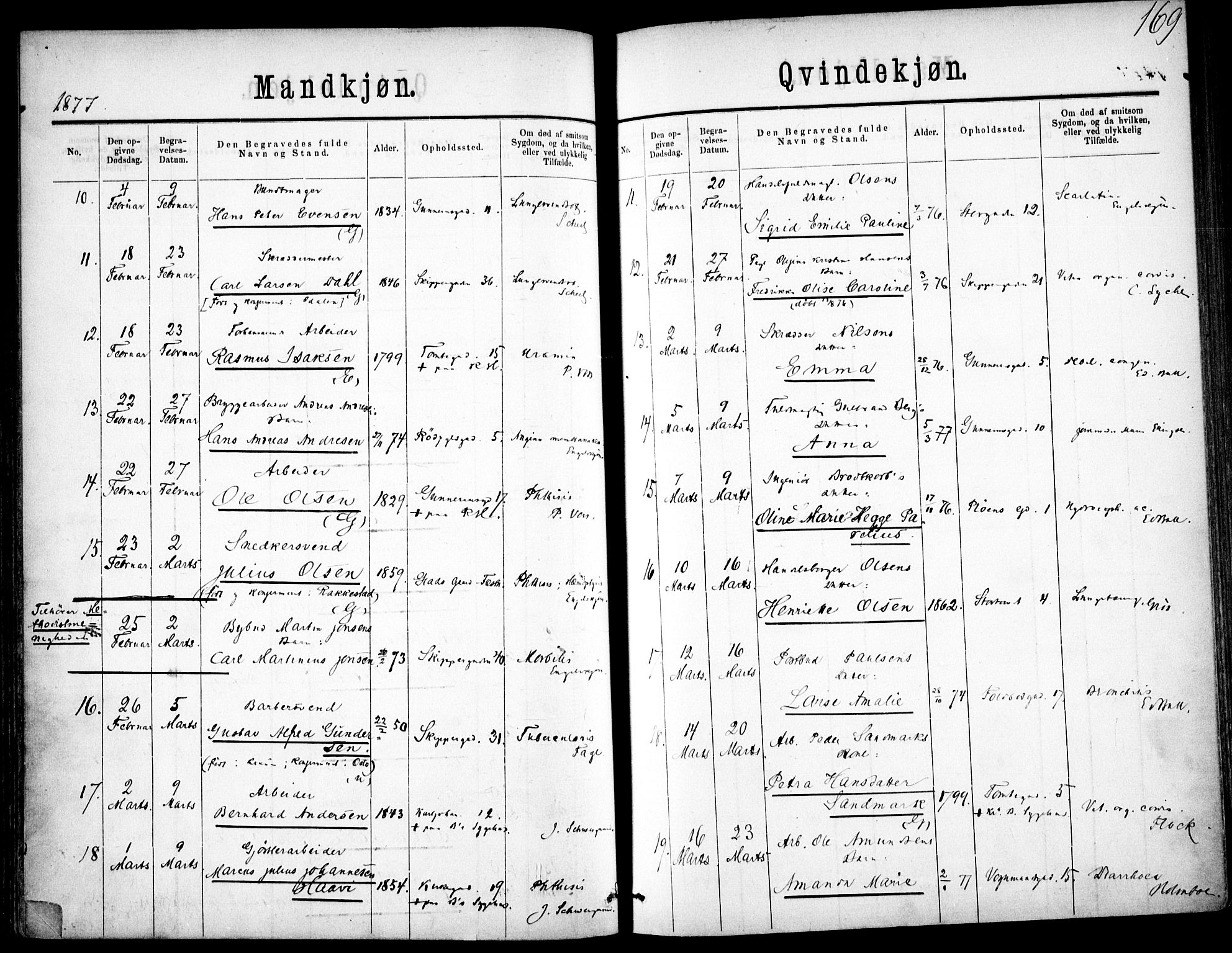 Oslo domkirke Kirkebøker, SAO/A-10752/F/Fa/L0026: Parish register (official) no. 26, 1867-1884, p. 169
