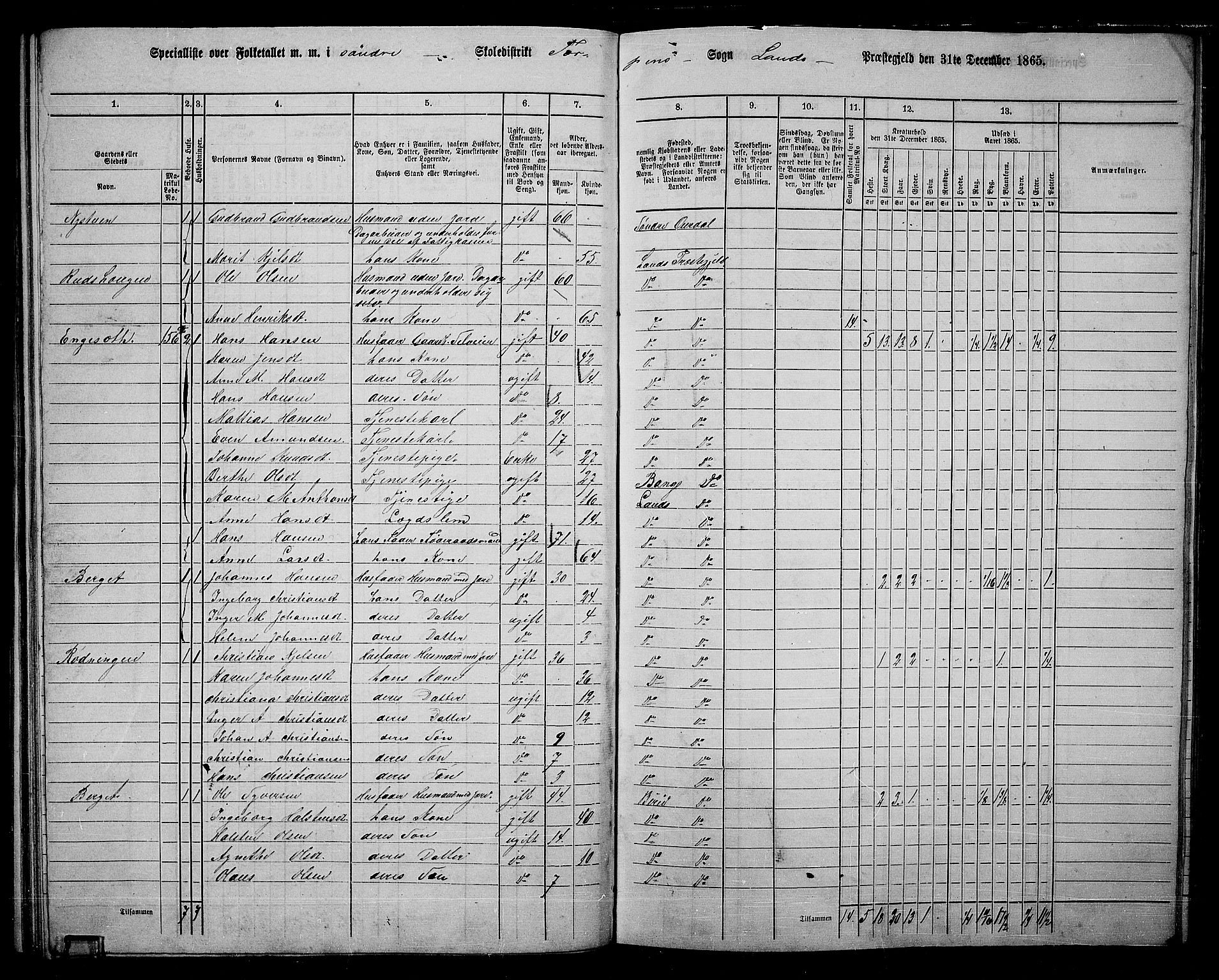 RA, 1865 census for Land, 1865, p. 103