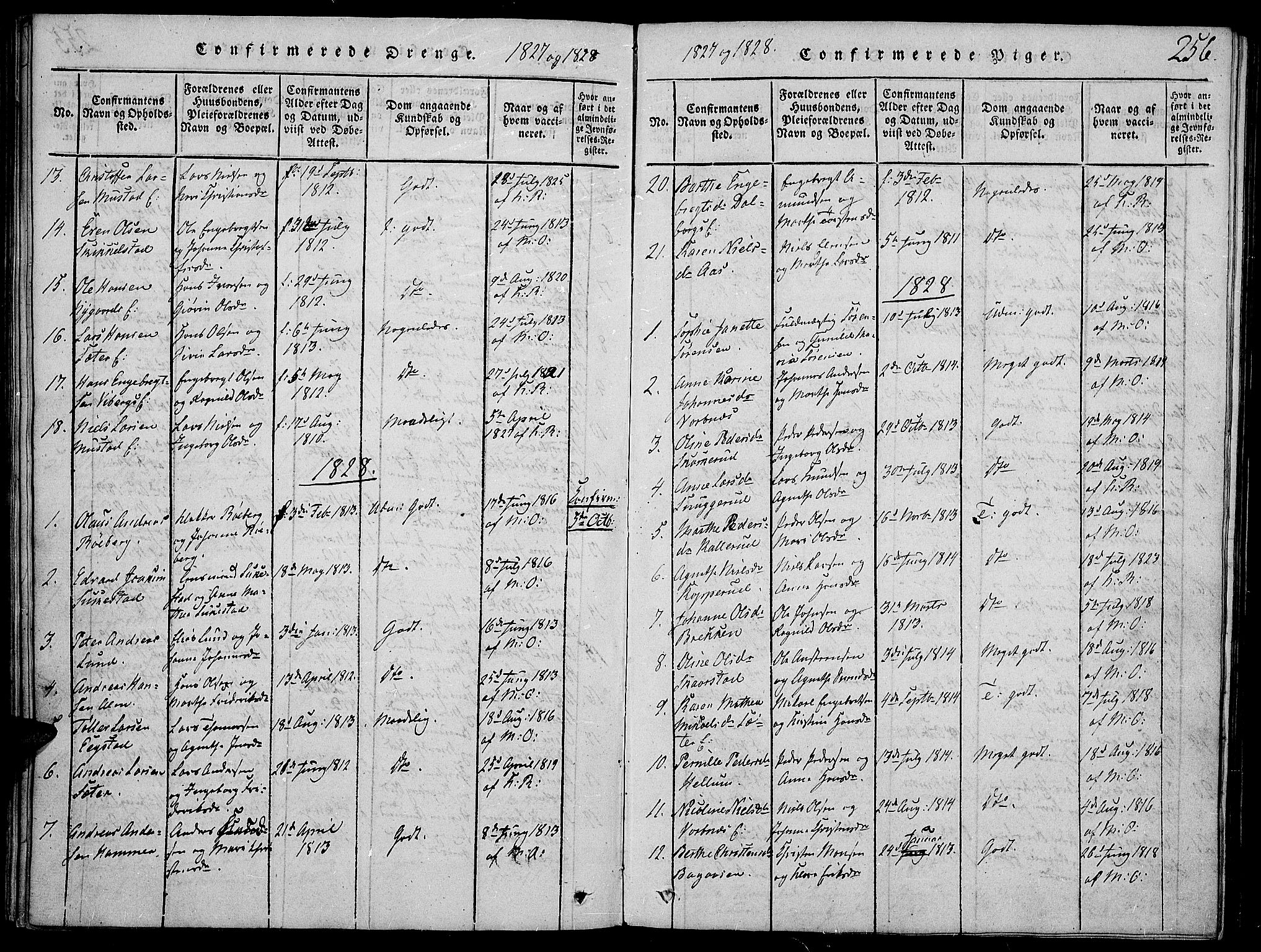 Vardal prestekontor, SAH/PREST-100/H/Ha/Haa/L0004: Parish register (official) no. 4, 1814-1831, p. 256