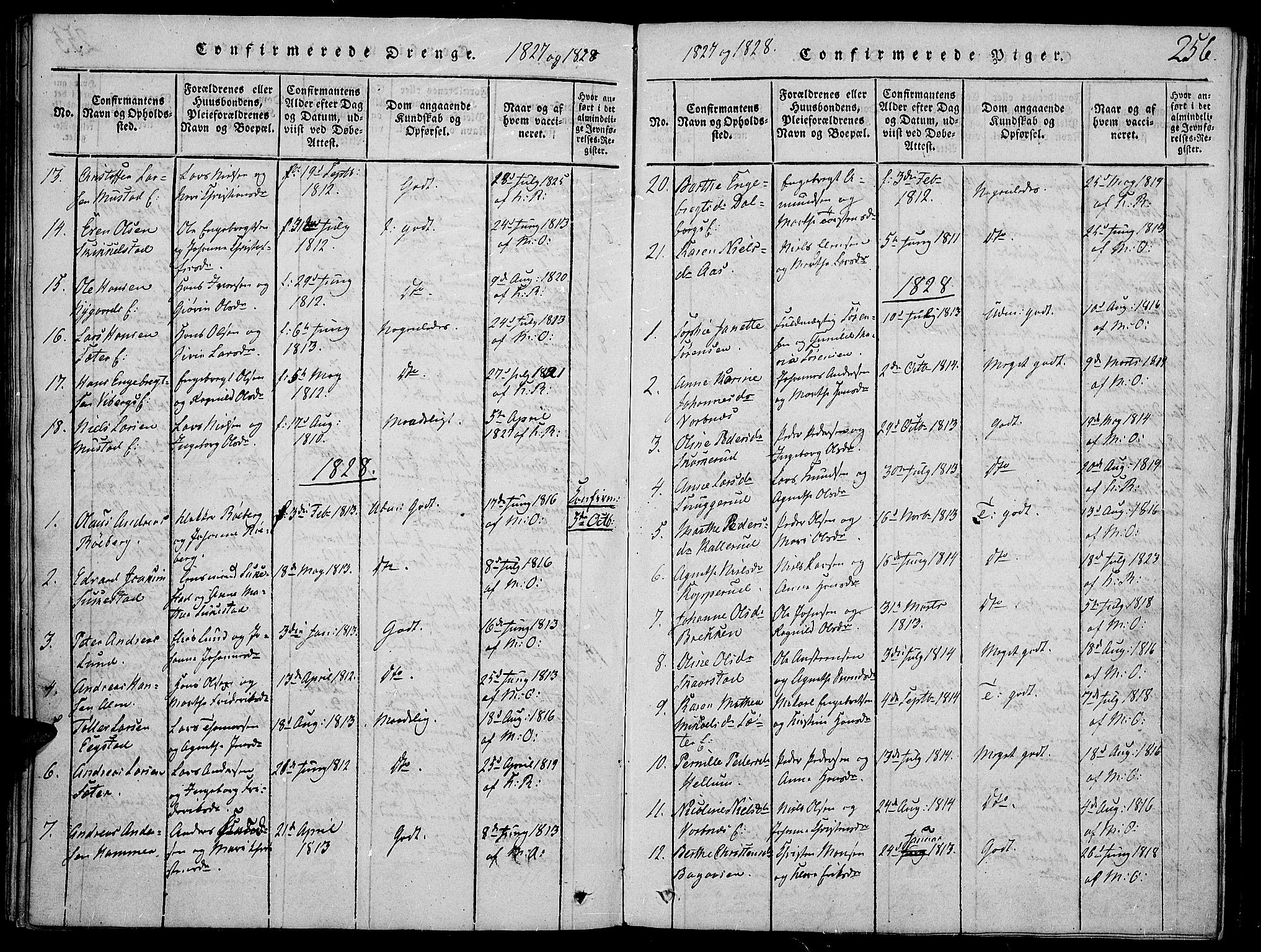 Vardal prestekontor, AV/SAH-PREST-100/H/Ha/Haa/L0004: Parish register (official) no. 4, 1814-1831, p. 256