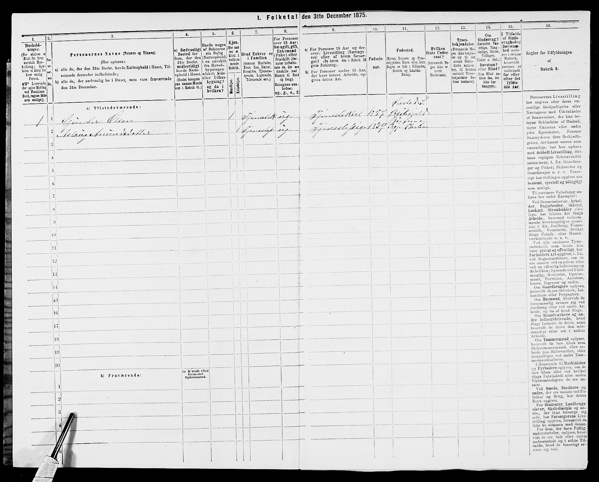 SAK, 1875 census for 0920P Øyestad, 1875, p. 1555