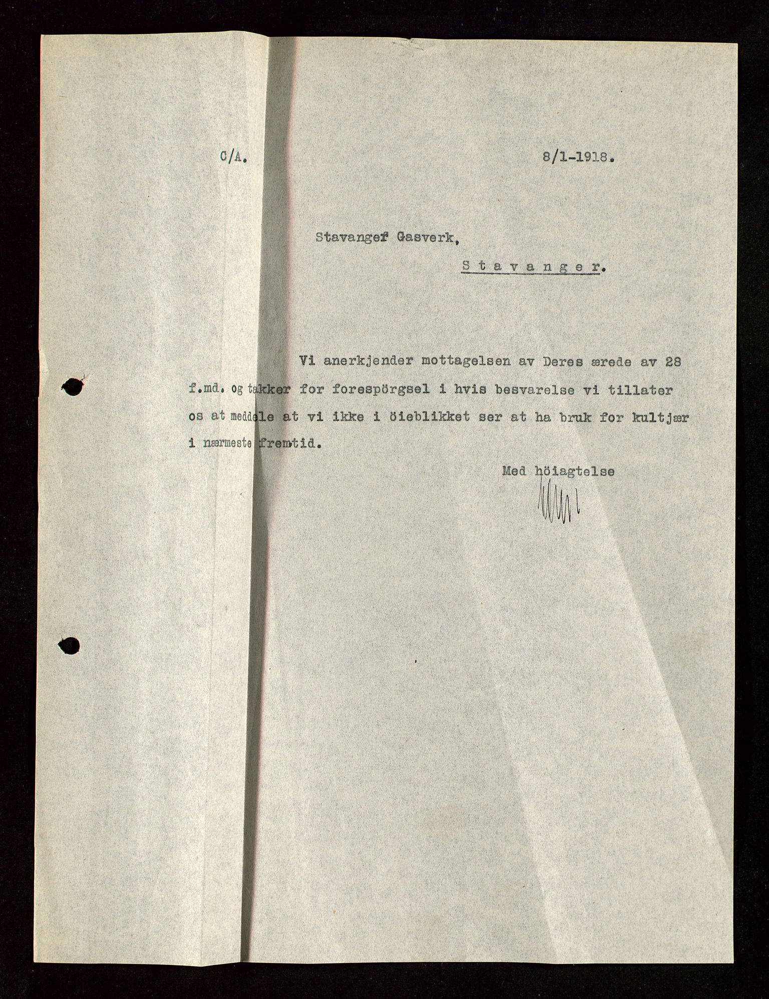 Pa 1521 - A/S Norske Shell, AV/SAST-A-101915/E/Ea/Eaa/L0003: Sjefskorrespondanse, 1918, p. 267