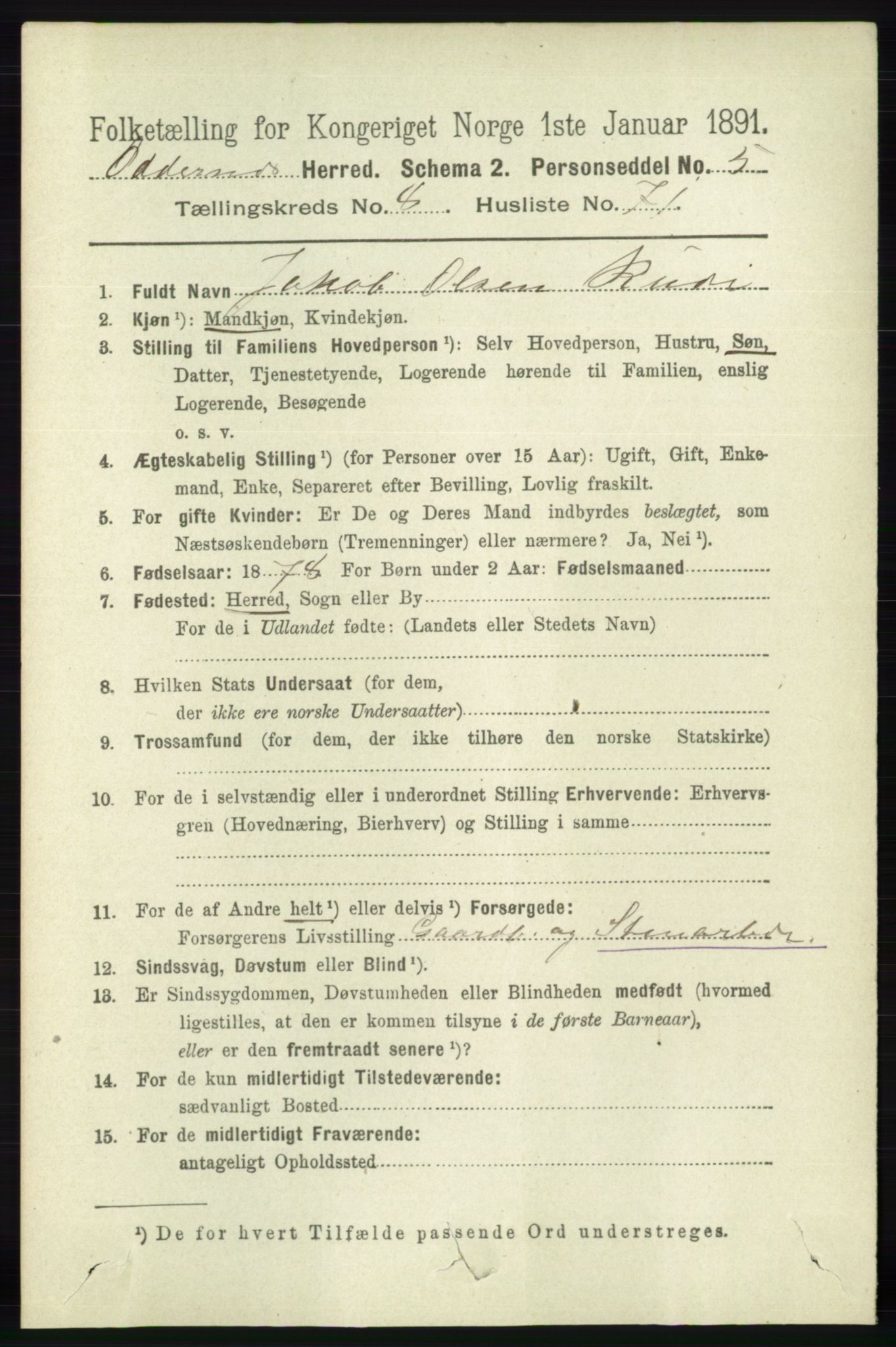 RA, 1891 census for 1012 Oddernes, 1891, p. 3174