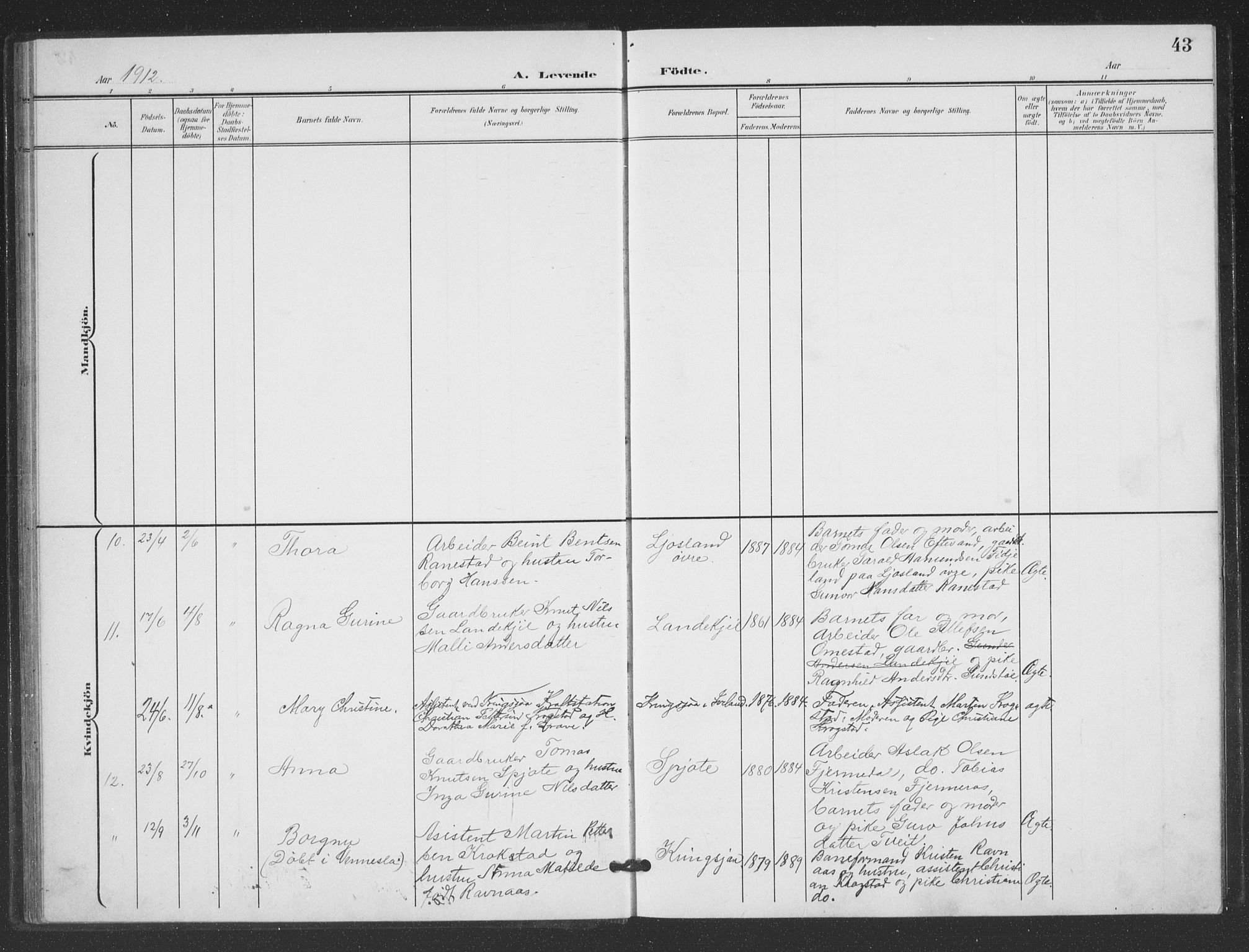 Evje sokneprestkontor, SAK/1111-0008/F/Fb/Fbc/L0005: Parish register (copy) no. B 5, 1901-1935, p. 43