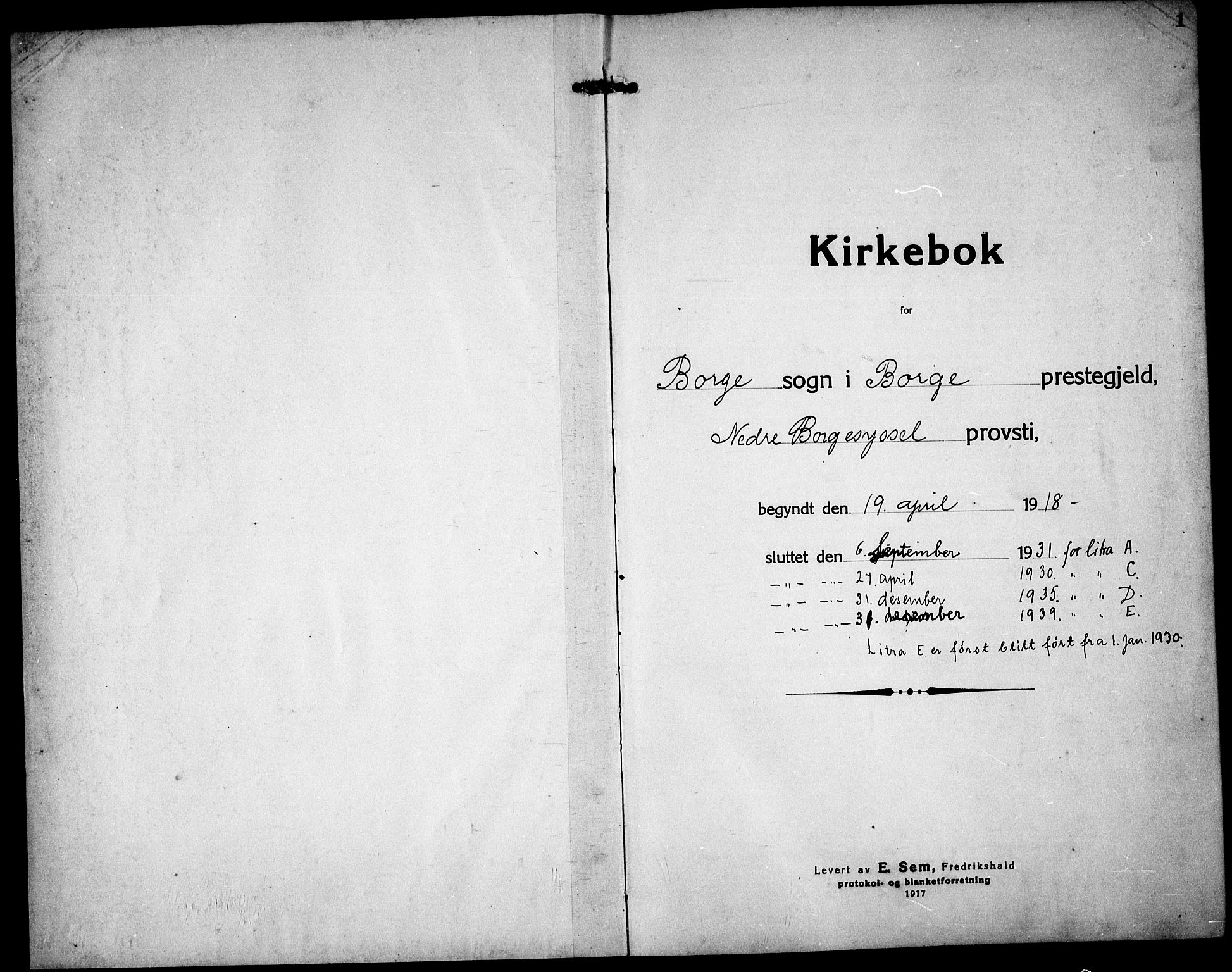 Borge prestekontor Kirkebøker, AV/SAO-A-10903/G/Ga/L0003: Parish register (copy) no. I 3, 1918-1939, p. 1