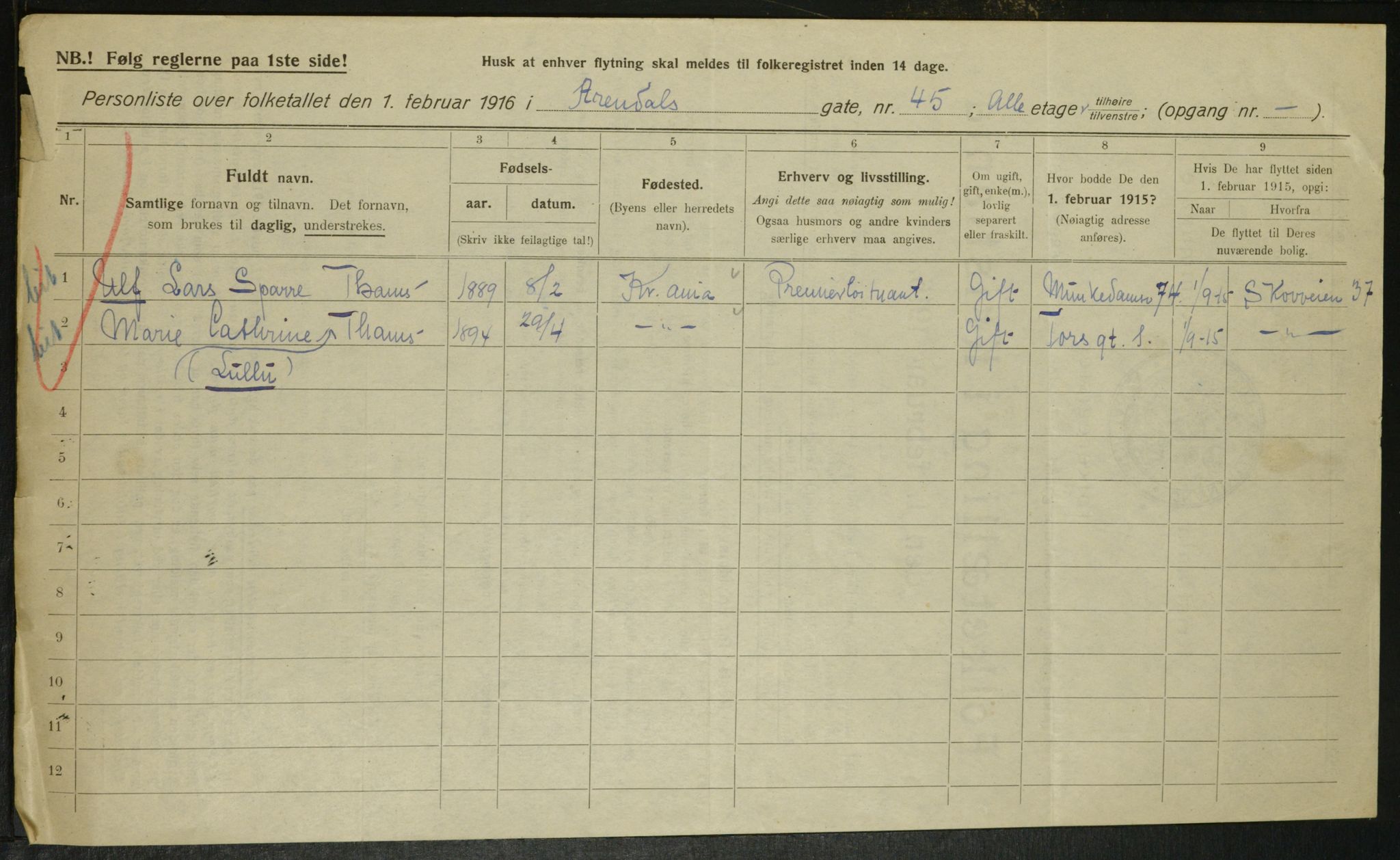 OBA, Municipal Census 1916 for Kristiania, 1916, p. 2241