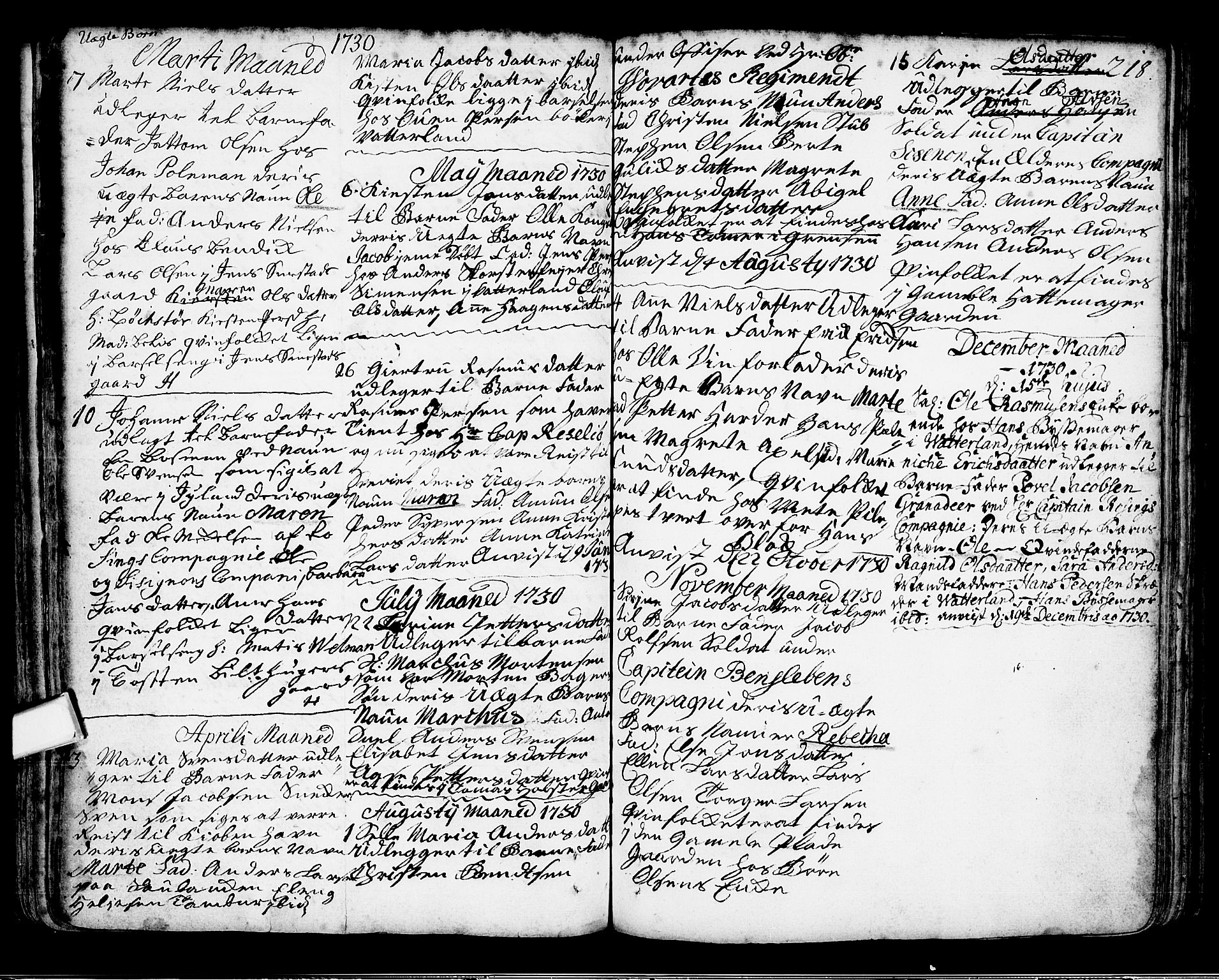 Oslo domkirke Kirkebøker, AV/SAO-A-10752/F/Fa/L0002: Parish register (official) no. 2, 1705-1730, p. 218