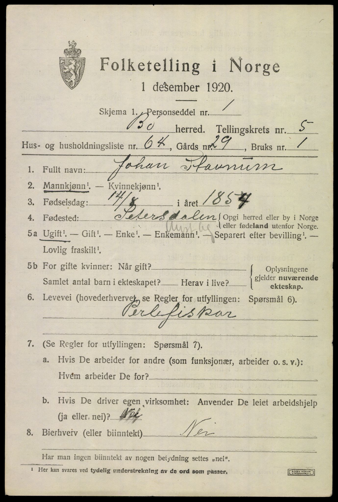 SAKO, 1920 census for Bø (Telemark), 1920, p. 4364