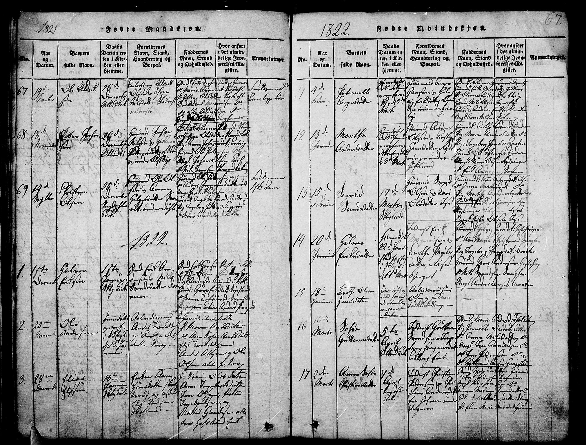 Skjeberg prestekontor Kirkebøker, SAO/A-10923/F/Fa/L0004: Parish register (official) no. I 4, 1815-1830, p. 67