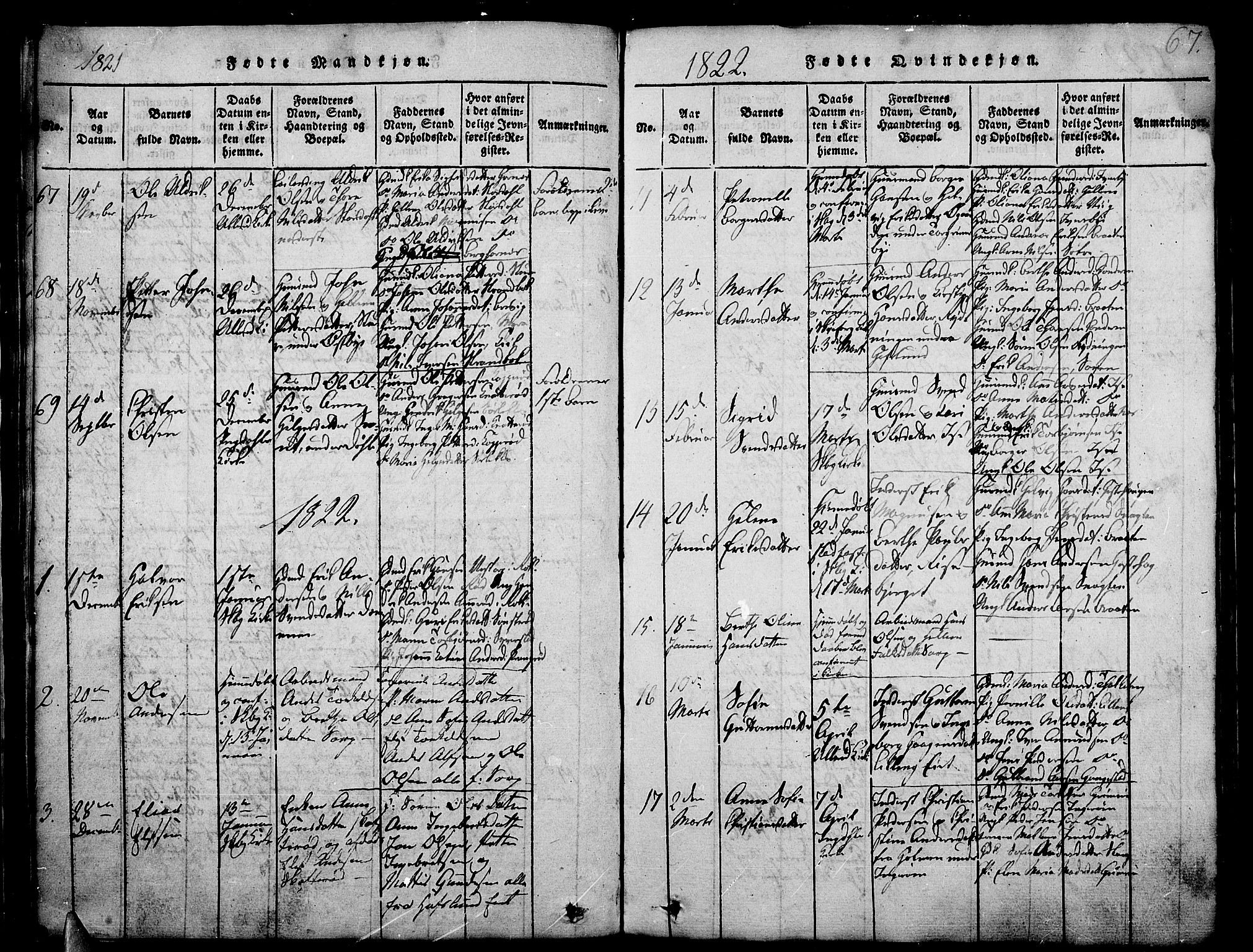 Skjeberg prestekontor Kirkebøker, AV/SAO-A-10923/F/Fa/L0004: Parish register (official) no. I 4, 1815-1830, p. 67