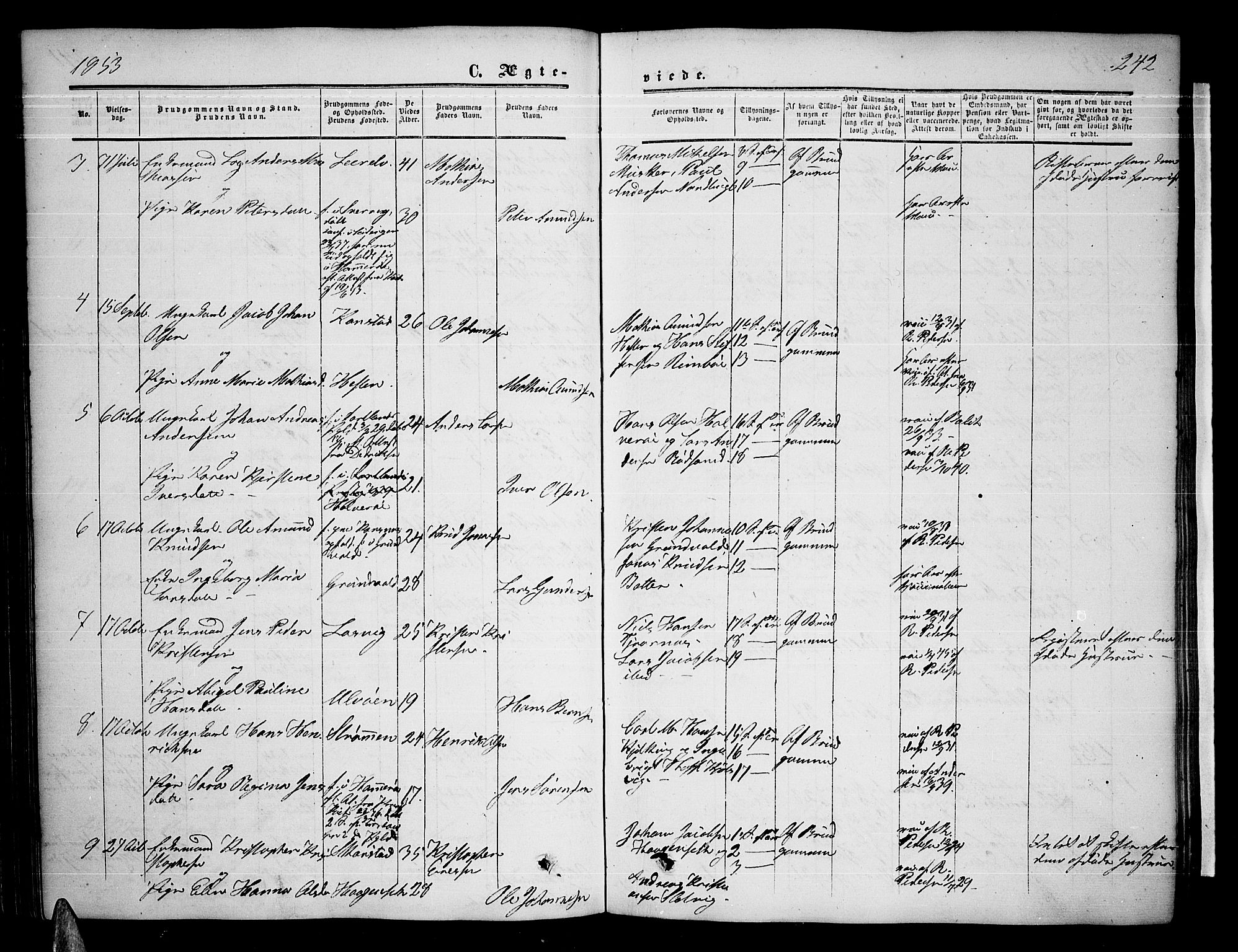 Ministerialprotokoller, klokkerbøker og fødselsregistre - Nordland, AV/SAT-A-1459/872/L1046: Parish register (copy) no. 872C02, 1852-1879, p. 242