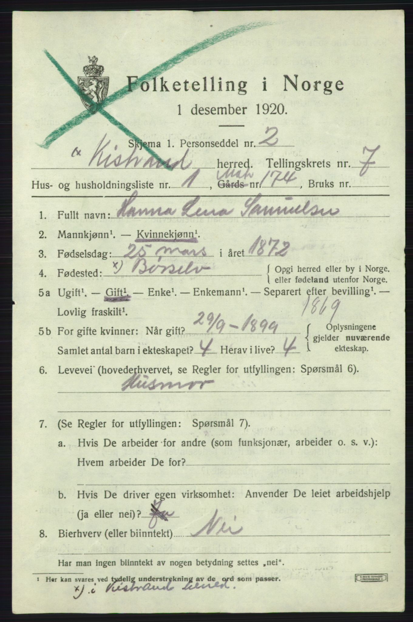 SATØ, 1920 census for Kistrand, 1920, p. 4246