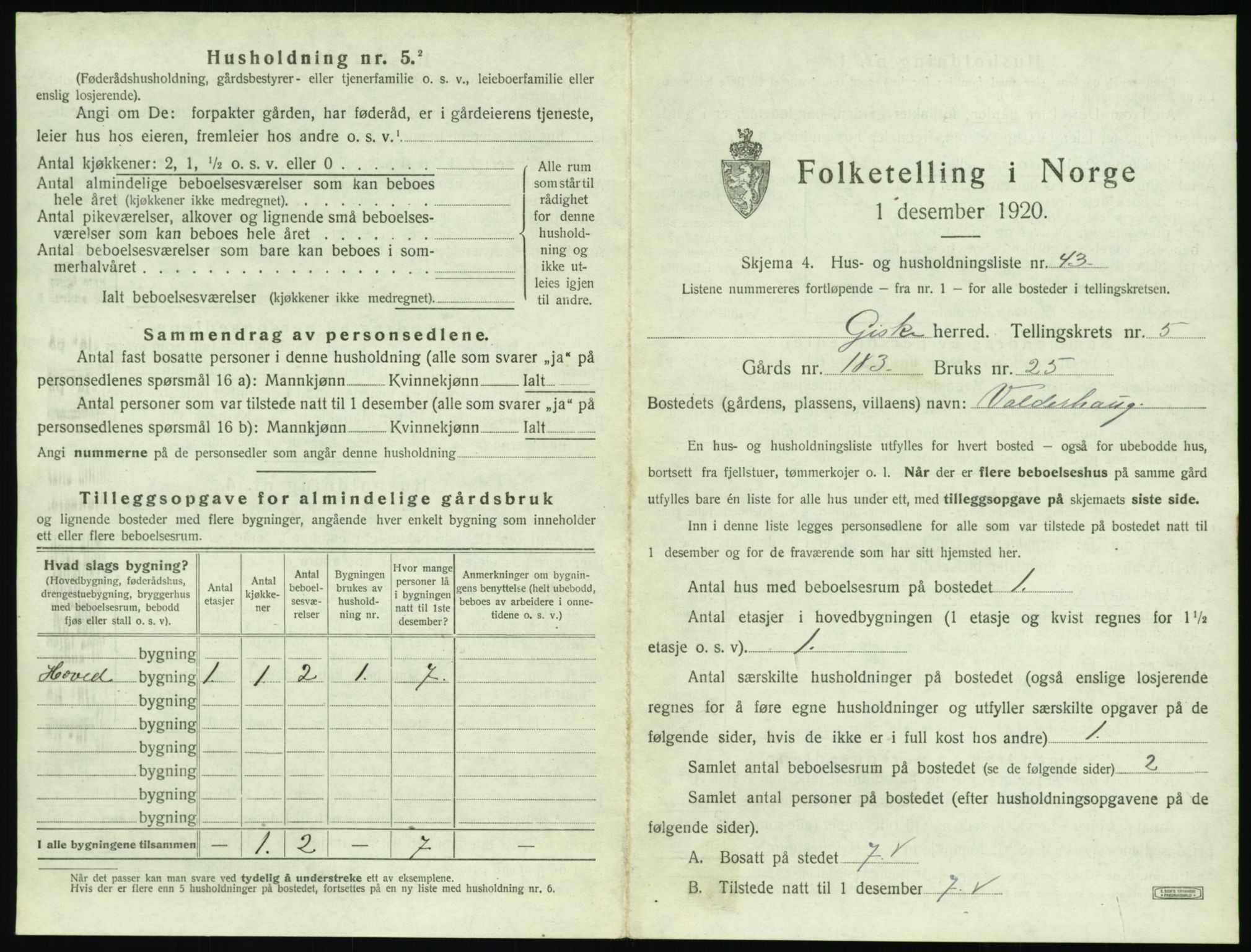 SAT, 1920 census for Giske, 1920, p. 502